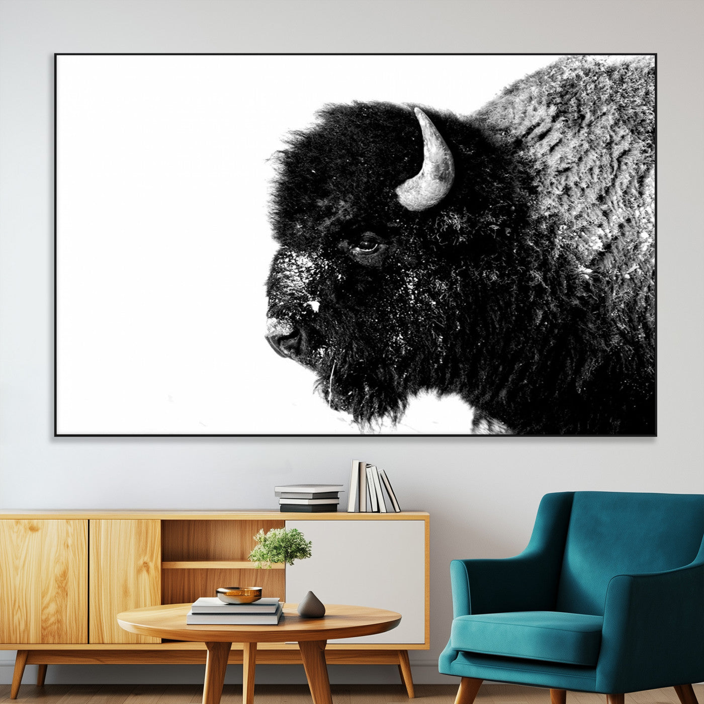 68780-MGV-CV-36X24-Bison Close-Up Wall Art – Black and White Buffalo Canvas Print, Rustic Wildlife Photography Decor for Living Room, Office, or