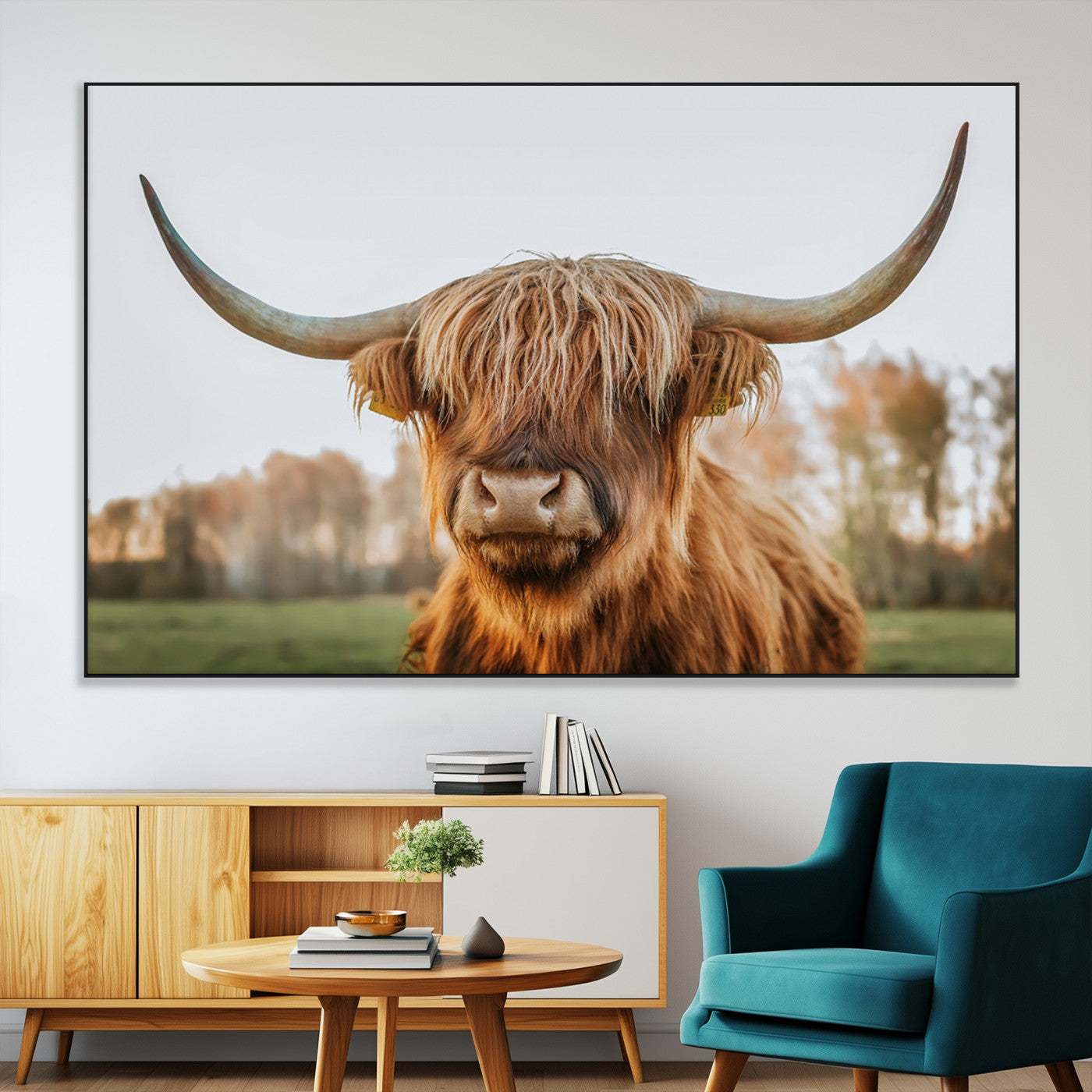 64824-SEG-FC-51X34_Oversize-Highland Cow Wall Art – Rustic Scottish Bull Canvas Print, Farmhouse Animal Decor for Living Room, Bedroom, Office or Cabin