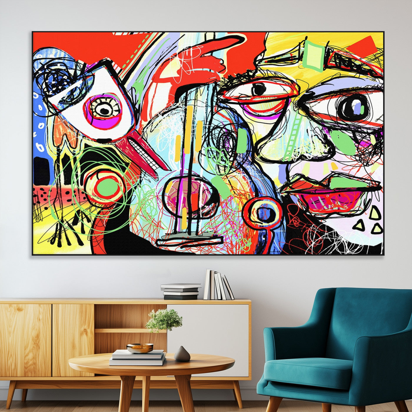37796-SEG-FC-51X34_Oversize-Picasso Style Wall Art Canvas Print, Framed Picasso Art Picture Print, Picasso Cubism Perfect Modern Abstract Decor Artwork