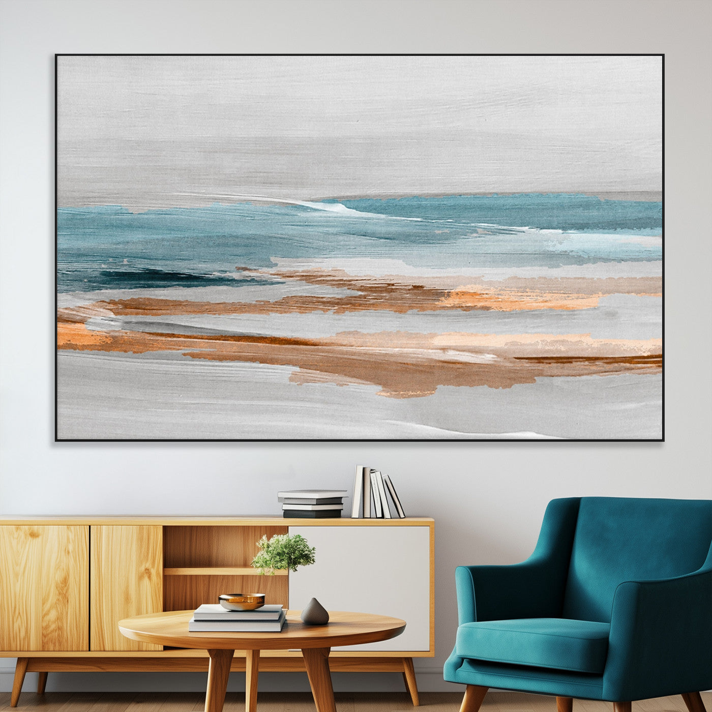 23430-SEG-FC-51X34_Oversize-Abstract Coastal Wall Art – Modern Ocean Horizon Canvas Print, Minimalist Beach Scene Painting for Bedroom, Living Room, Office or