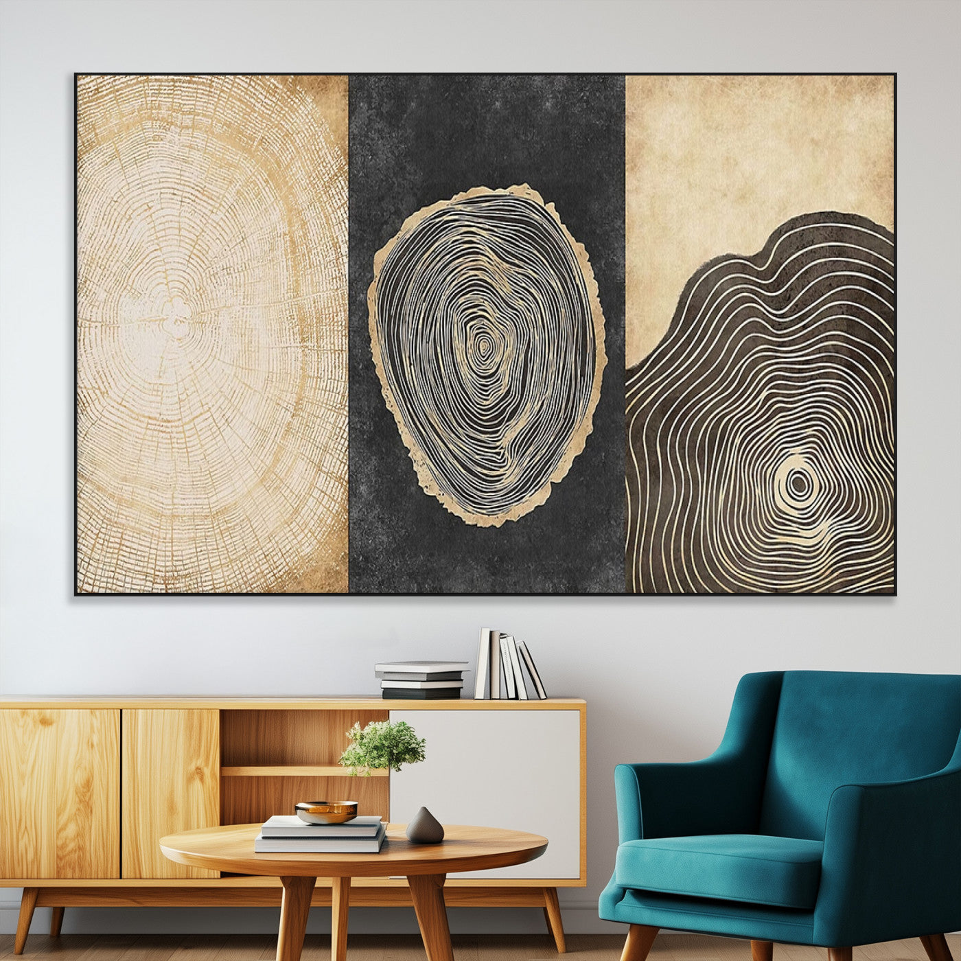 77785-SEG-FC-51X34_Oversize-Tree Ring Abstract Wall Art – Rustic Wood Growth Pattern Canvas Prints, Modern Nature-Inspired Decor for Living Room or Office