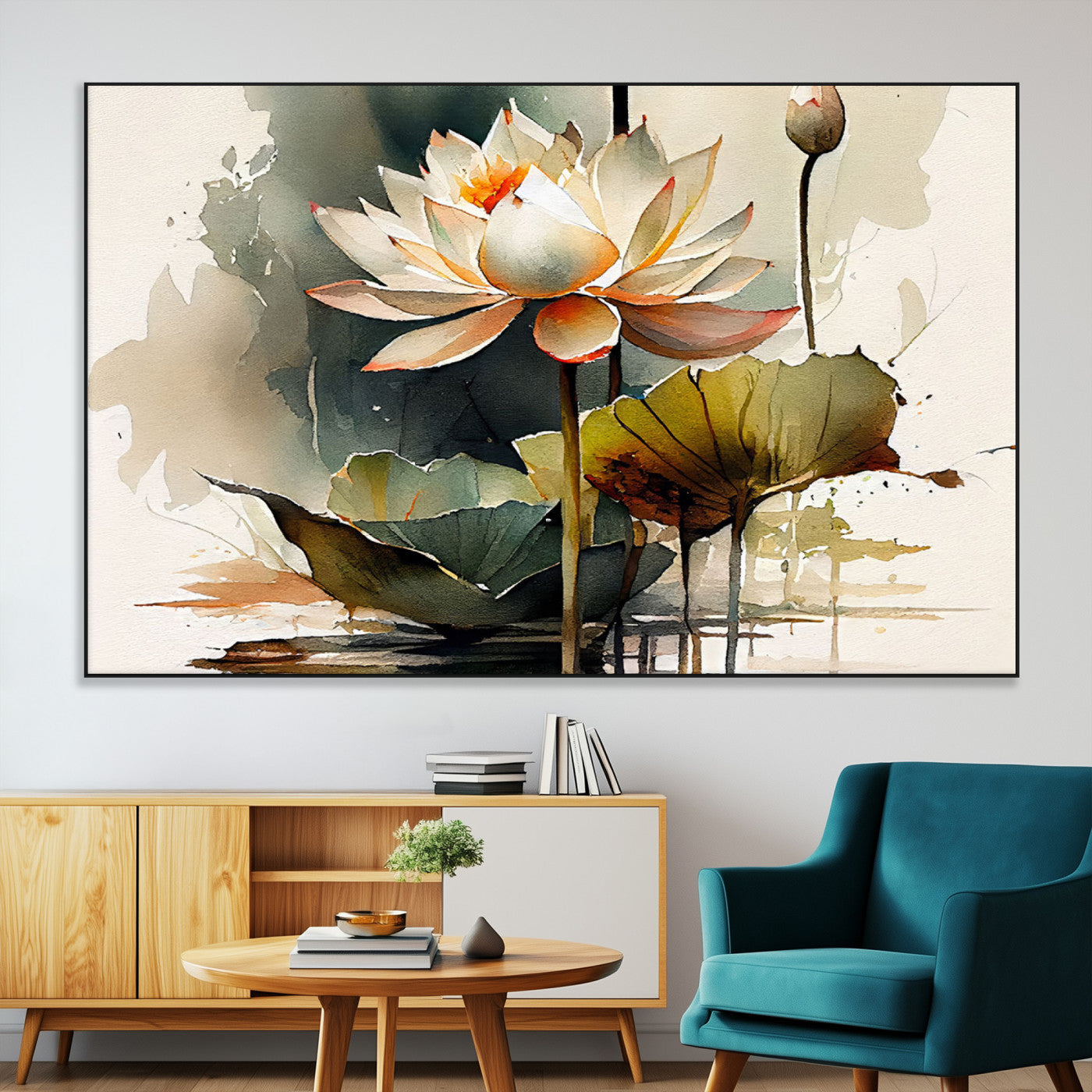62531-MGV-CV-36X24-Lotus Flower Wall Art – Watercolor Botanical Canvas Print, Tranquil Nature Artwork for Living Room, Bedroom or Meditation Space