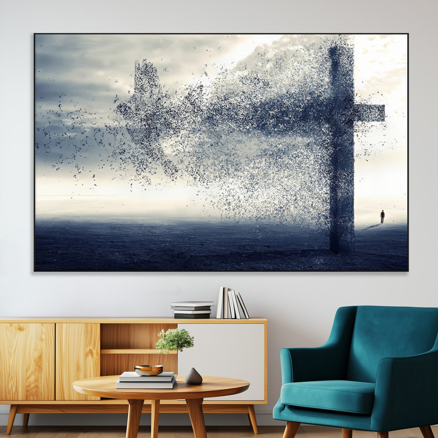 55718-MGV-CV-36X24-Surreal Cross Wall Art – Spiritual Faith Canvas Print, Abstract Christian Artwork with Modern Religious Symbol for Living Room,