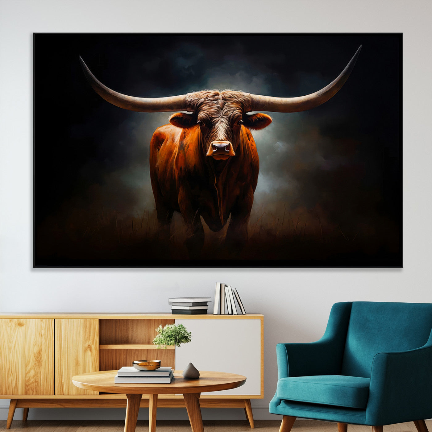 48896-MGV-CV-36X24-Texas Longhorn Wall Art – Rustic Western Bull Canvas Print and Farmhouse Cattle Painting for Living Room, Ranch, or Office Decor .