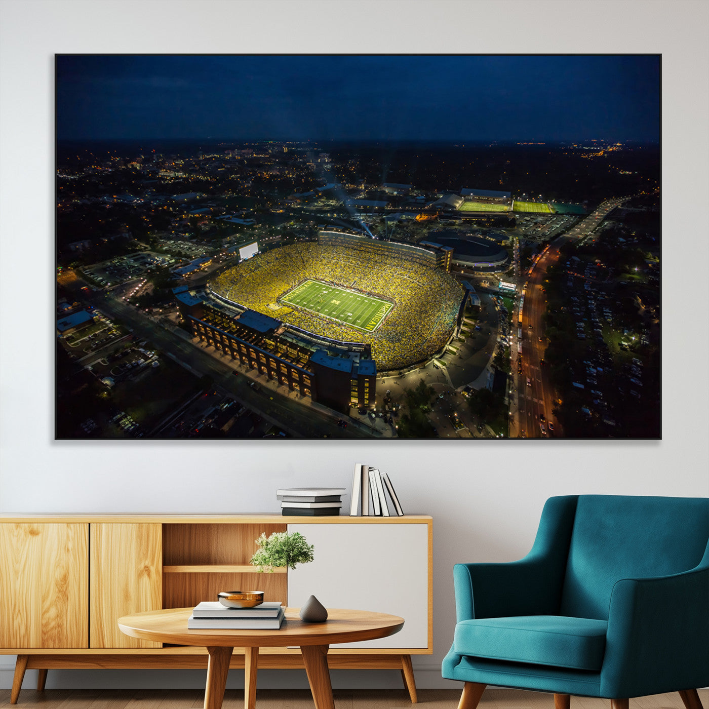 33588-SEG-FC-51X34_Oversize-Football Stadium Wall Art – Aerial Night Game Canvas Print Packed Field City Lights, Sports Photography Decor for Game Room, Man