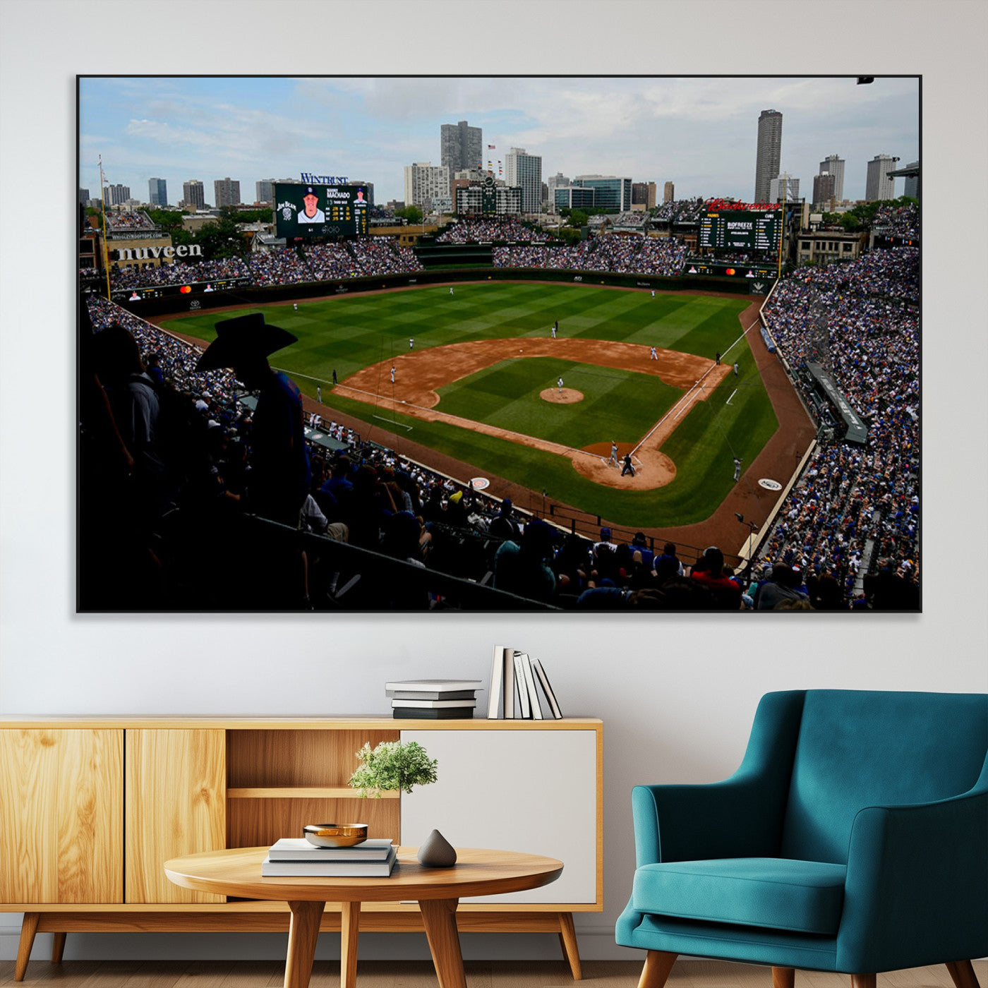 34859-SEG-FC-51X34_Oversize-Wrigley Field Wall Art Canvas Print, Framed Chicago Cubs Stadium Art Picture Print, Wrigley Stadium Field Perfect Sport Room Decor