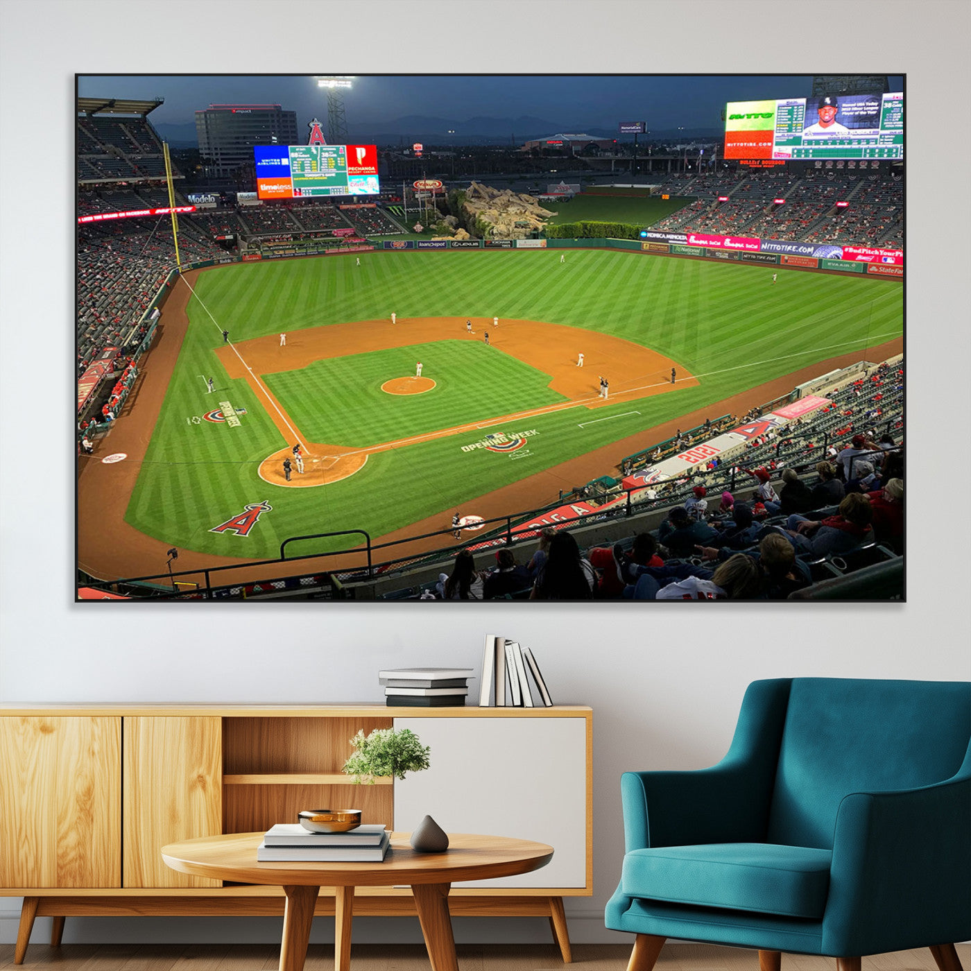 93707-SEG-FC-51X34_Oversize-Los Angeles Stadium Wall Art Canvas Print, Framed Angel Stadium Field Art Picture Print, Anaheim Stadium Perfect Sports Room Decor
