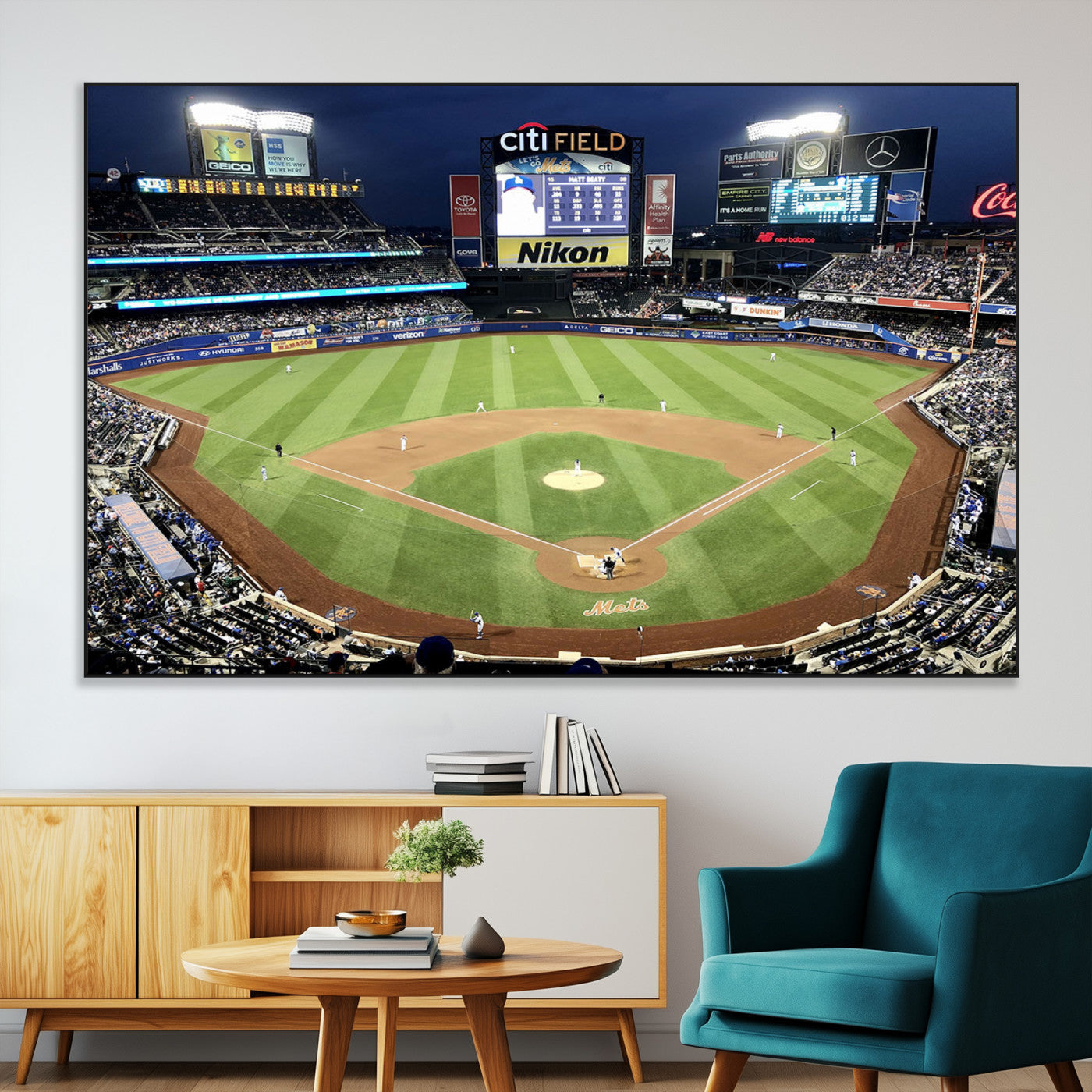 87666-SEG-FC-51X34_Oversize-City Field Stadium Wall Art Canvas Print, Framed New York Stadium Art Picture Print, Citi Field Stadium Perfect Sport Room Decor