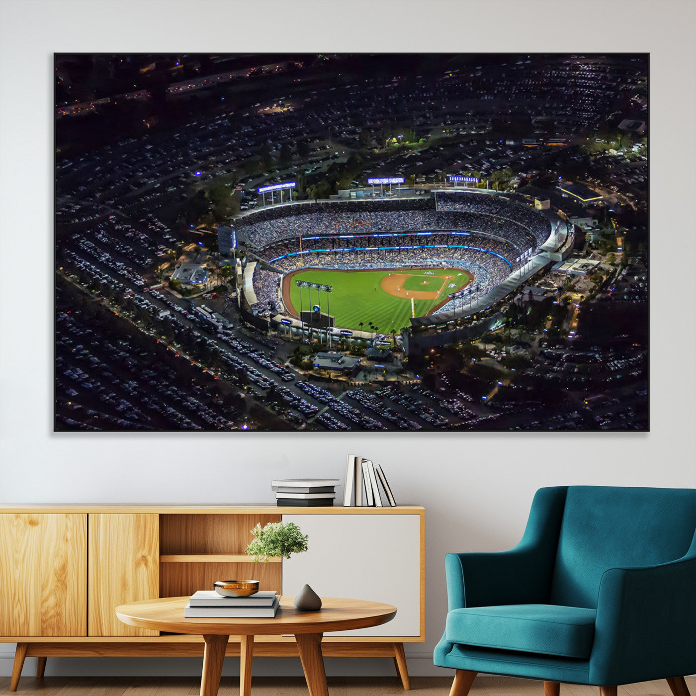 16515-SEG-FC-51X34_Oversize-Dodgers Stadium Wall Art Canvas Print, Framed Baseball Stadium Art Picture Print, Dodgers Field Perfect Sport Room Decor Artwork
