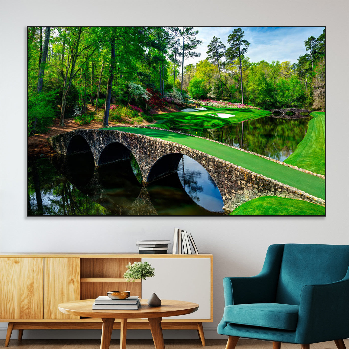 57655-MGV-CV-36X24-Golf Course Wall Art – Canvas Print Scenic Green Fairway Stone Bridge Water Reflection Landscape, Classic Sports Decor for Office,