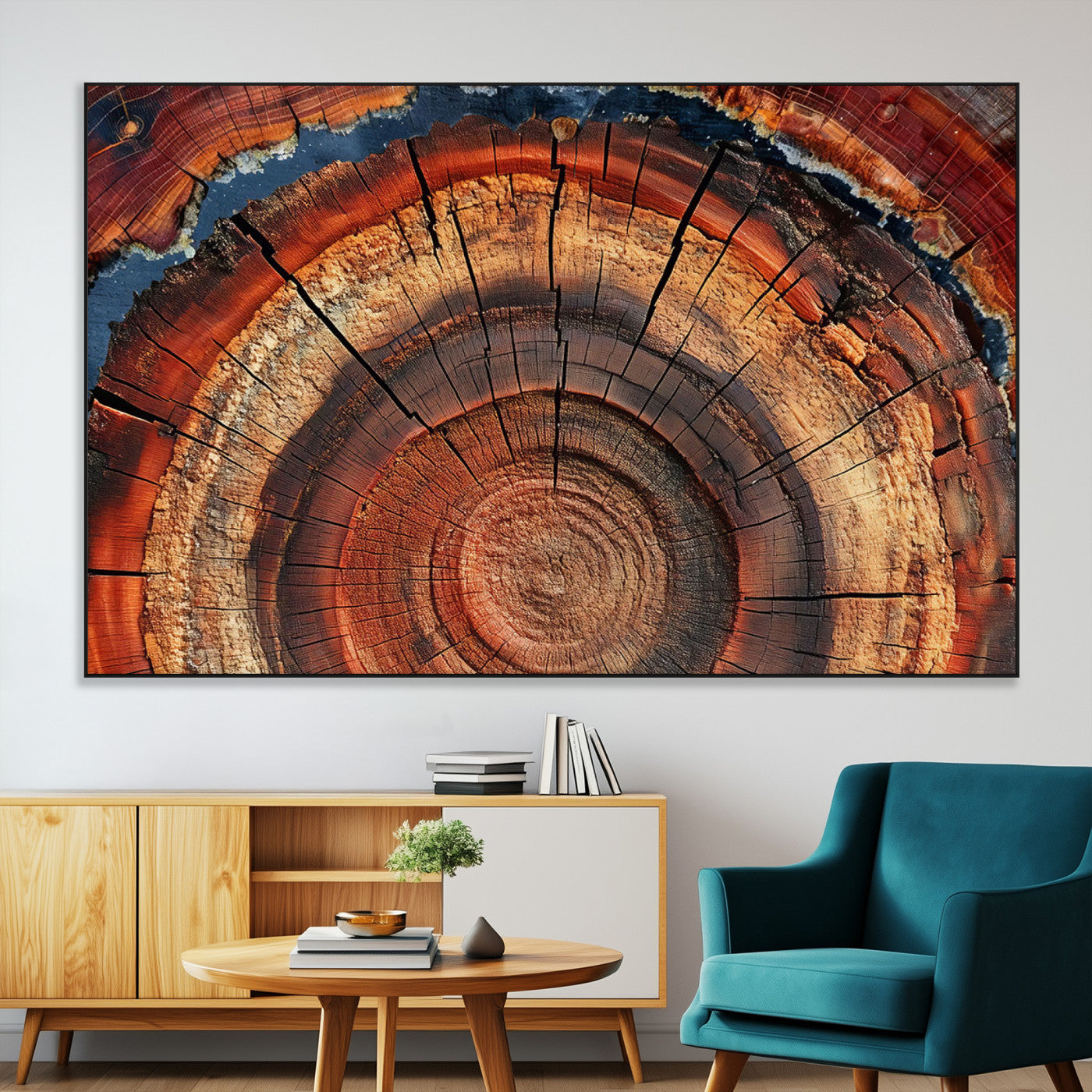 28555-SEG-FC-51X34_Oversize-Tree Ring Wall Art – Rustic Wood Grain Canvas Print, Natural Texture Abstract Artwork Poster for Living Room, Bedroom, Office,