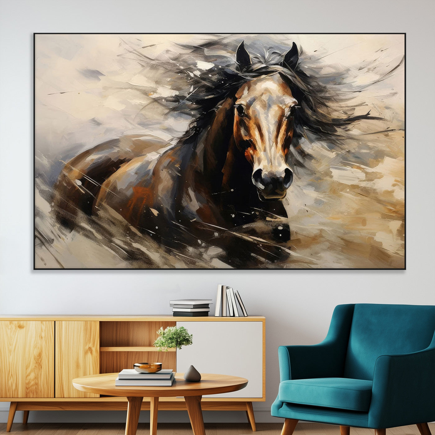 53001-MGV-CV-36X24-Wild Horse Wall Art – Majestic Stallion Canvas Print with Flowing Mane, Rustic Western Style Painting for Living Room, Office or