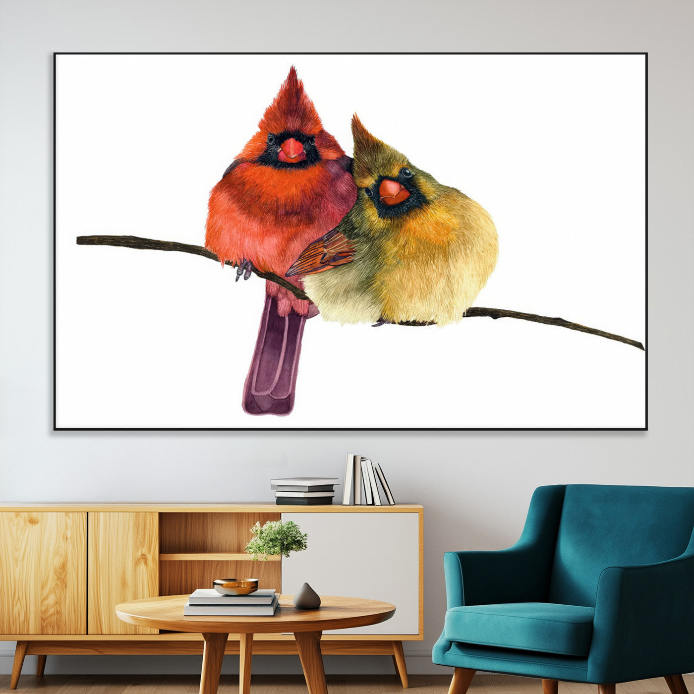 67752-MGV-CV-36X24-Cardinal Couple Wall Art – Male and Female Cardinal Canvas Print, Romantic Bird Artwork for Nature Lovers, Living Room, Bedroom,
