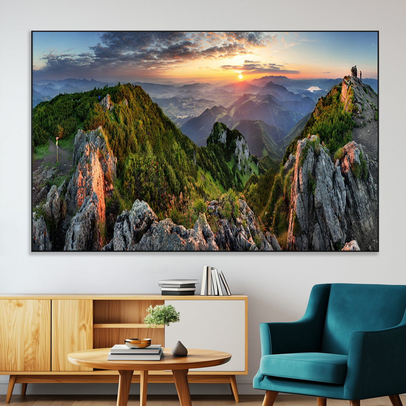 51582565-MGV-CV-36X24-Mountain Sunrise Panorama Wall Art – Scenic Landscape Canvas Print, Hiking Adventure Nature Photography, Large Mountain Range Wall