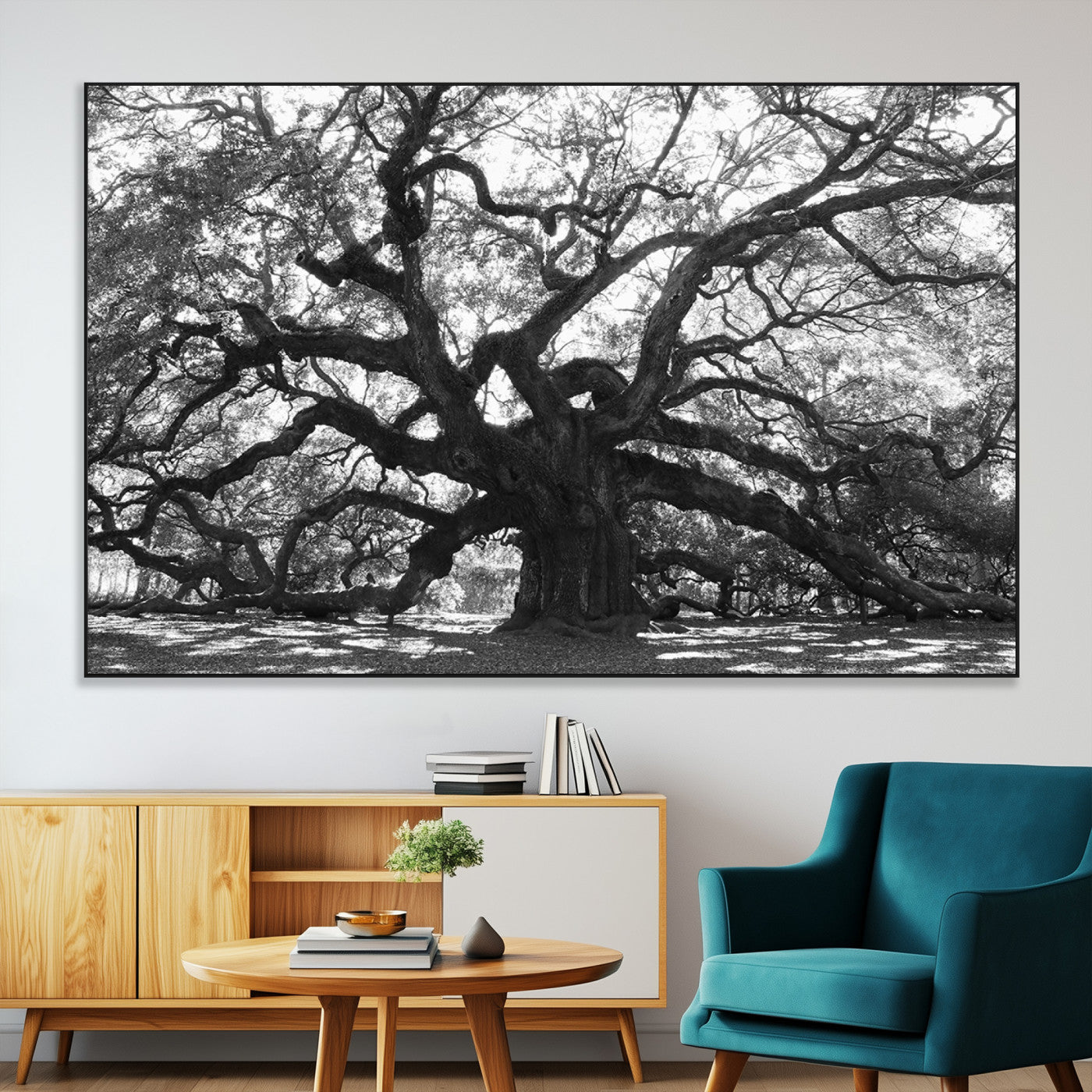 81655611-MGV-CV-36X24-Ancient Oak Wall Art Canvas Print, Framed Twisted Branches Art Picture Print, Gnarled Tree Perfect Moody Nature Decor Artwork