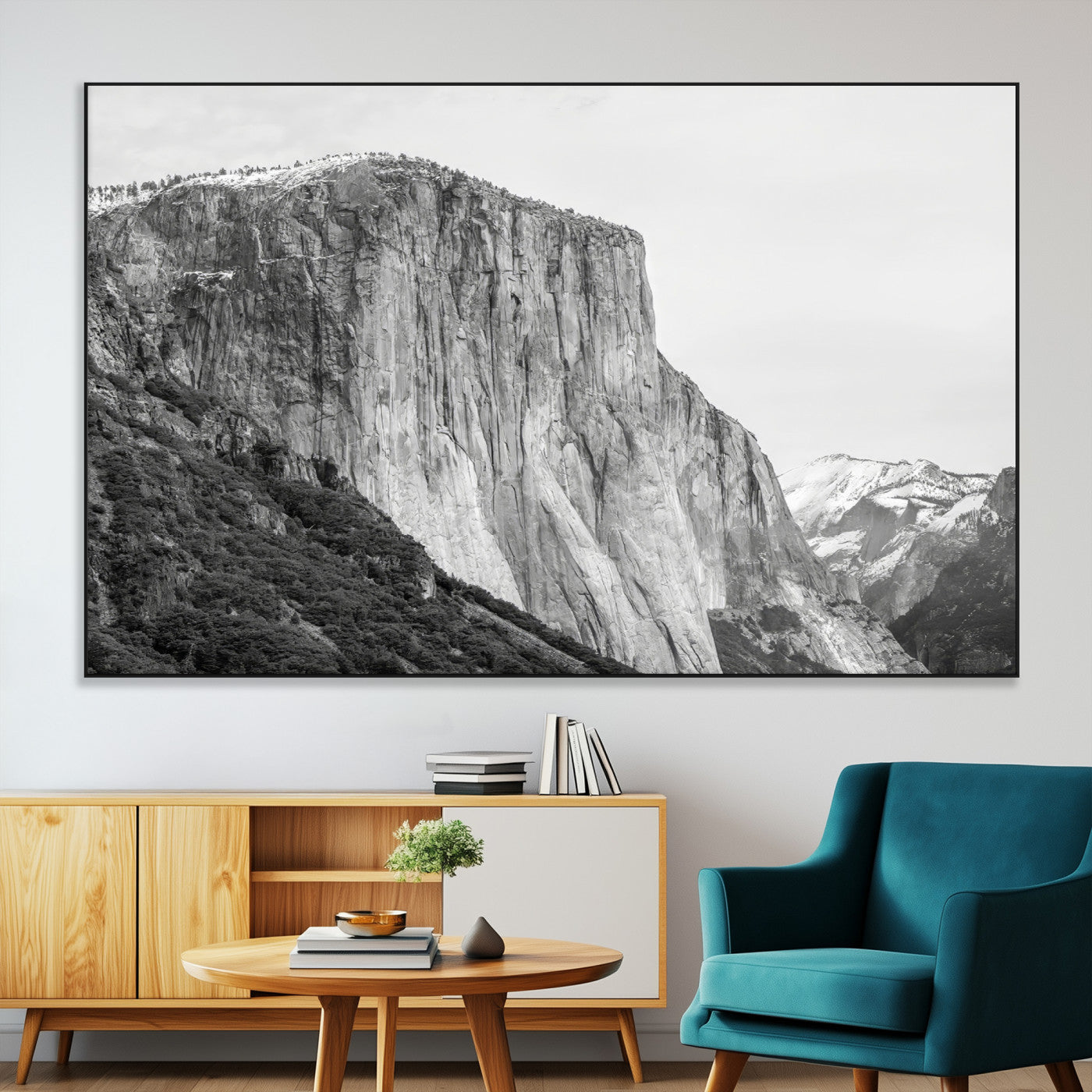 39393420-MGV-CV-36X24-El Capitan Wall Art Canvas Print, Framed Yosemite Cliff Art Picture Print, Monochrome Mountain Perfect Monochrome Sierra Decor