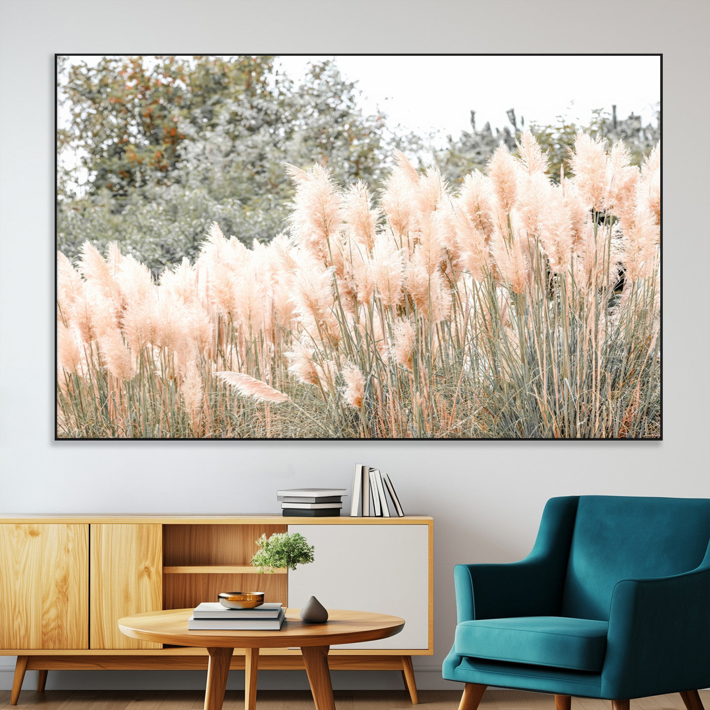 21826392-SEG-FC-51X34_Oversize-Pampas Grass Wall Art Canvas Print, Framed Soft Pampas Art Picture Print, Pastel Grasses Perfect Soft Neutral Boho Decor Artwork