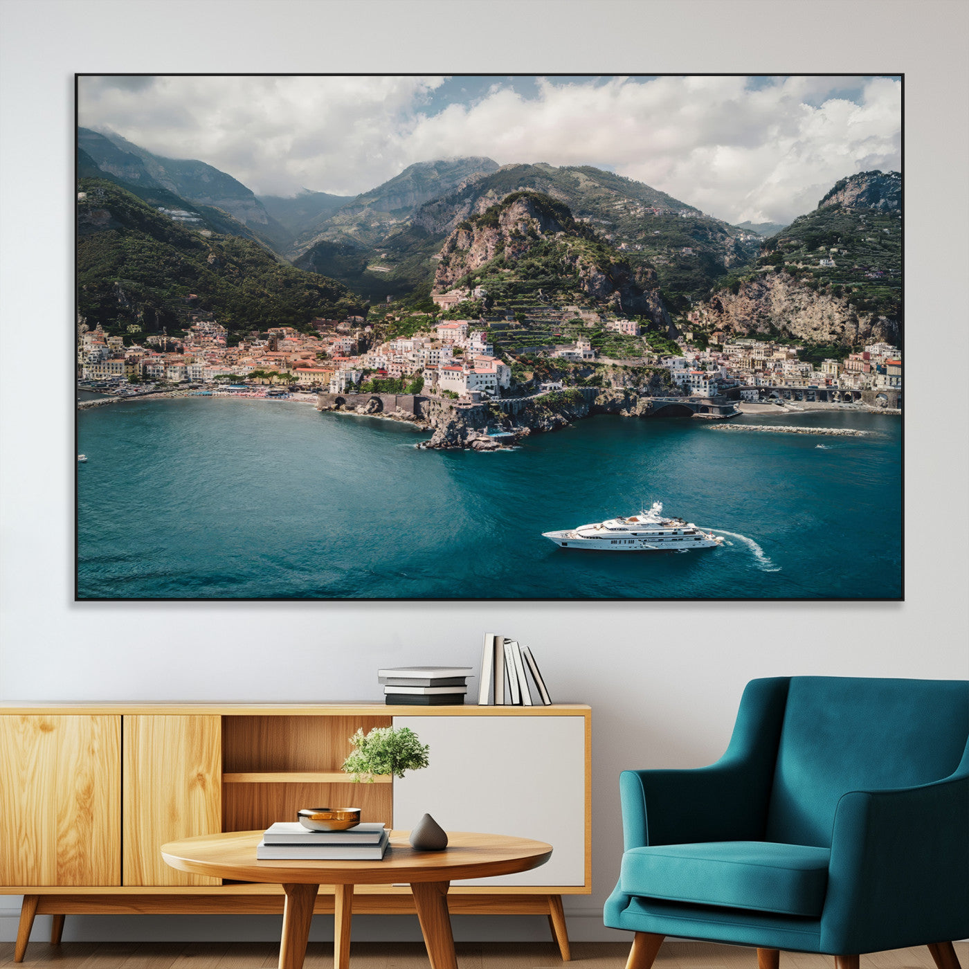 20321590-MGV-CV-36X24-Amalfi Coast Wall Art Canvas Print, Framed Italy Travel Art Picture Print, Mediterranean Landscape Perfect Mediterranean Coastal