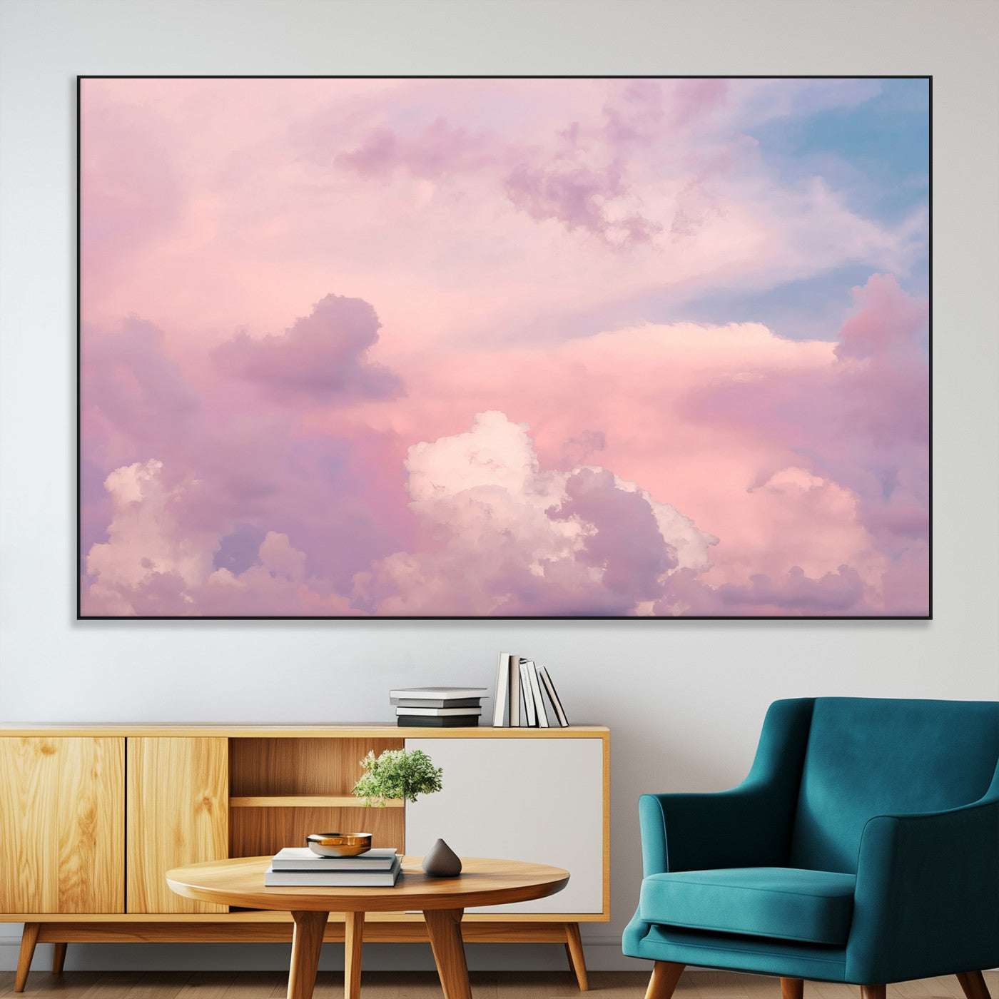 22874890-SEG-FC-51X34_Oversize-Pastel Sky Wall Art Canvas Print, Framed Dreamy Cloudscape Art Picture Print, Sunset Glow Perfect Minimalist Serenity Decor