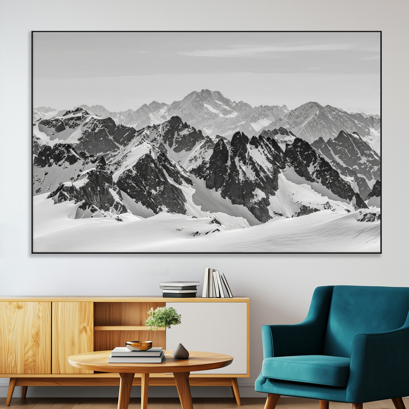 46884246-MGV-CV-36X24-Snowy Mountain Wall Art Canvas Print, Framed Mountain Peaks Art Picture Print, Alpine Mountains Perfect Minimalist Alpine Decor
