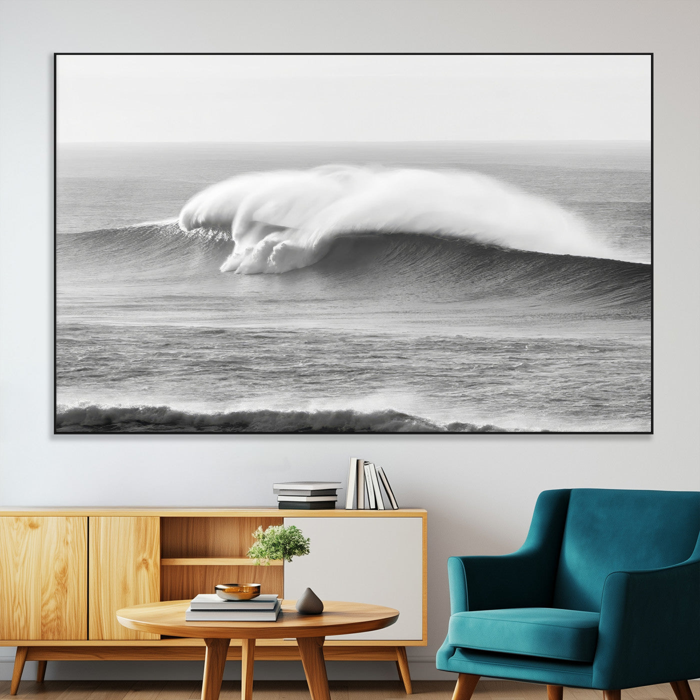 42544082-SEG-FC-51X34_Oversize-Monochrome Seascape Wall Art Canvas Print, Framed Surf Wave Art Picture Print, Minimalist Ocean Perfect Moody Coastal Decor