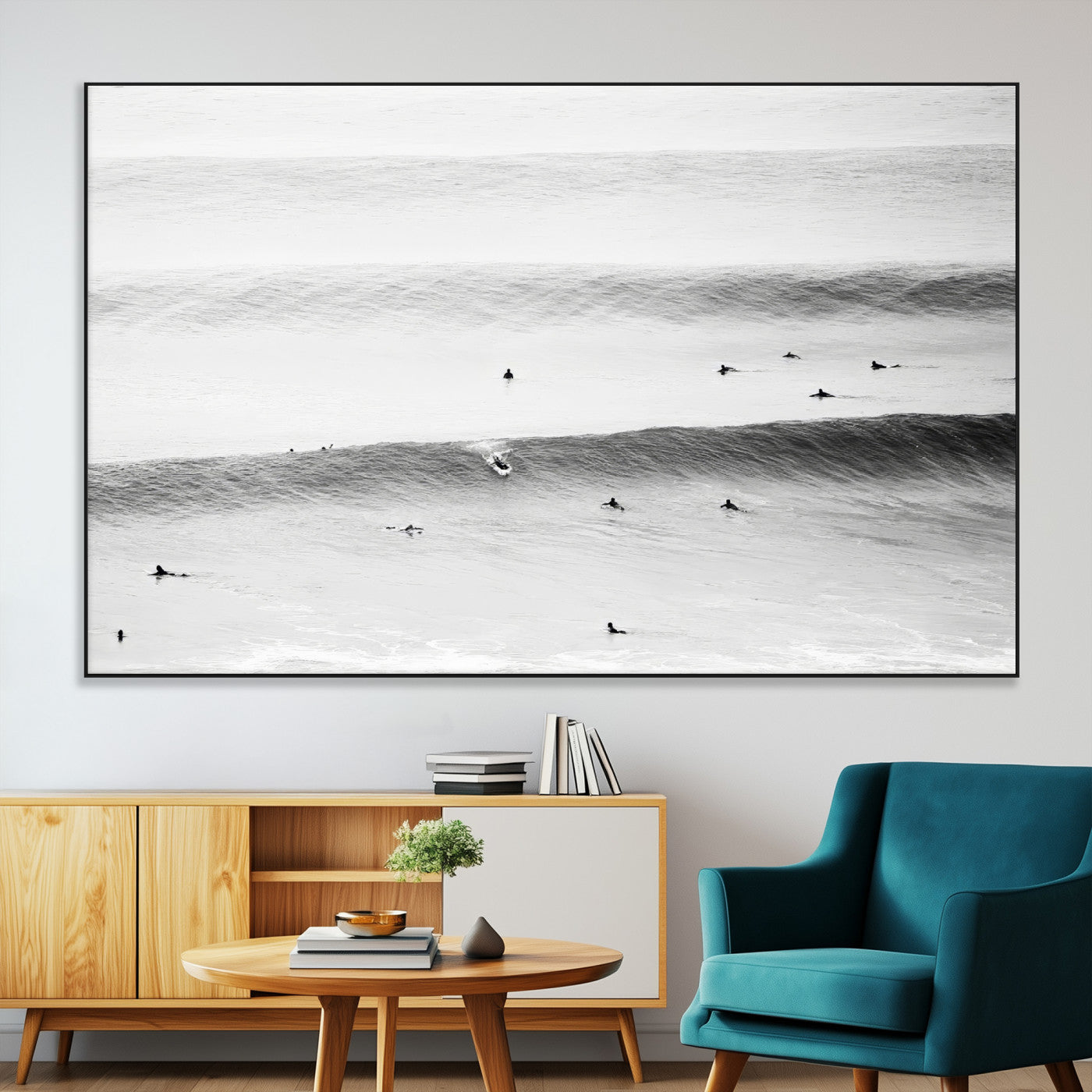 54291445-MGV-CV-36X24-Black White Ocean Wall Art Canvas Print, Framed Coastal Sport Art Picture Print, Ocean Culture Perfect Minimalist Coastal Decor