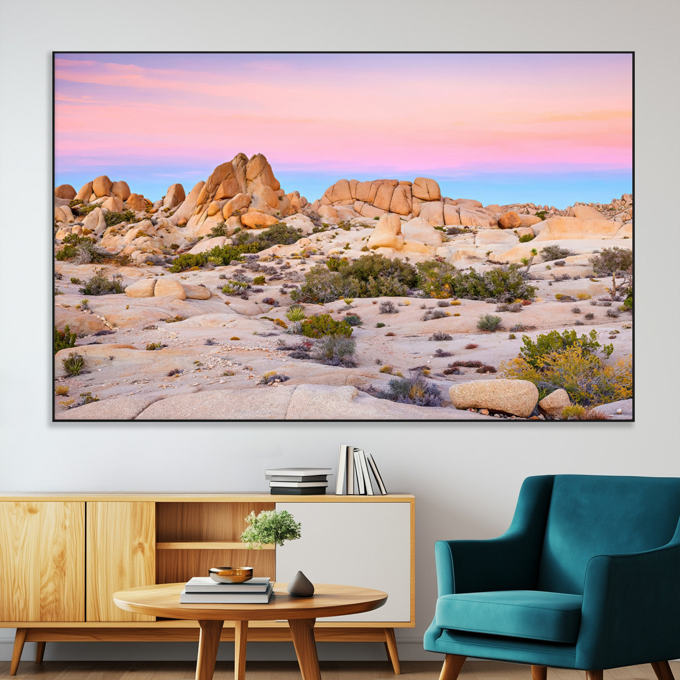 96167137-MGV-CV-36X24-Vibrant Sunset Sky Wall Art Canvas Print, Framed Joshua Tree Art Picture Print, Rugged Terrain Perfect Southwestern Boho Decor