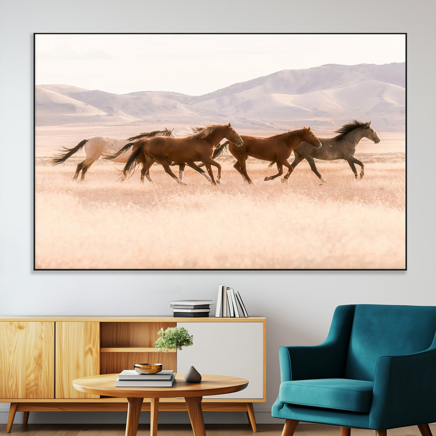 83644685-SEG-FC-51X34_Oversize-Wild Horse Art Wall Art Canvas Print, Framed Rustic Western Art Picture Print, Desert Horse Scene Perfect Rustic Western Decor
