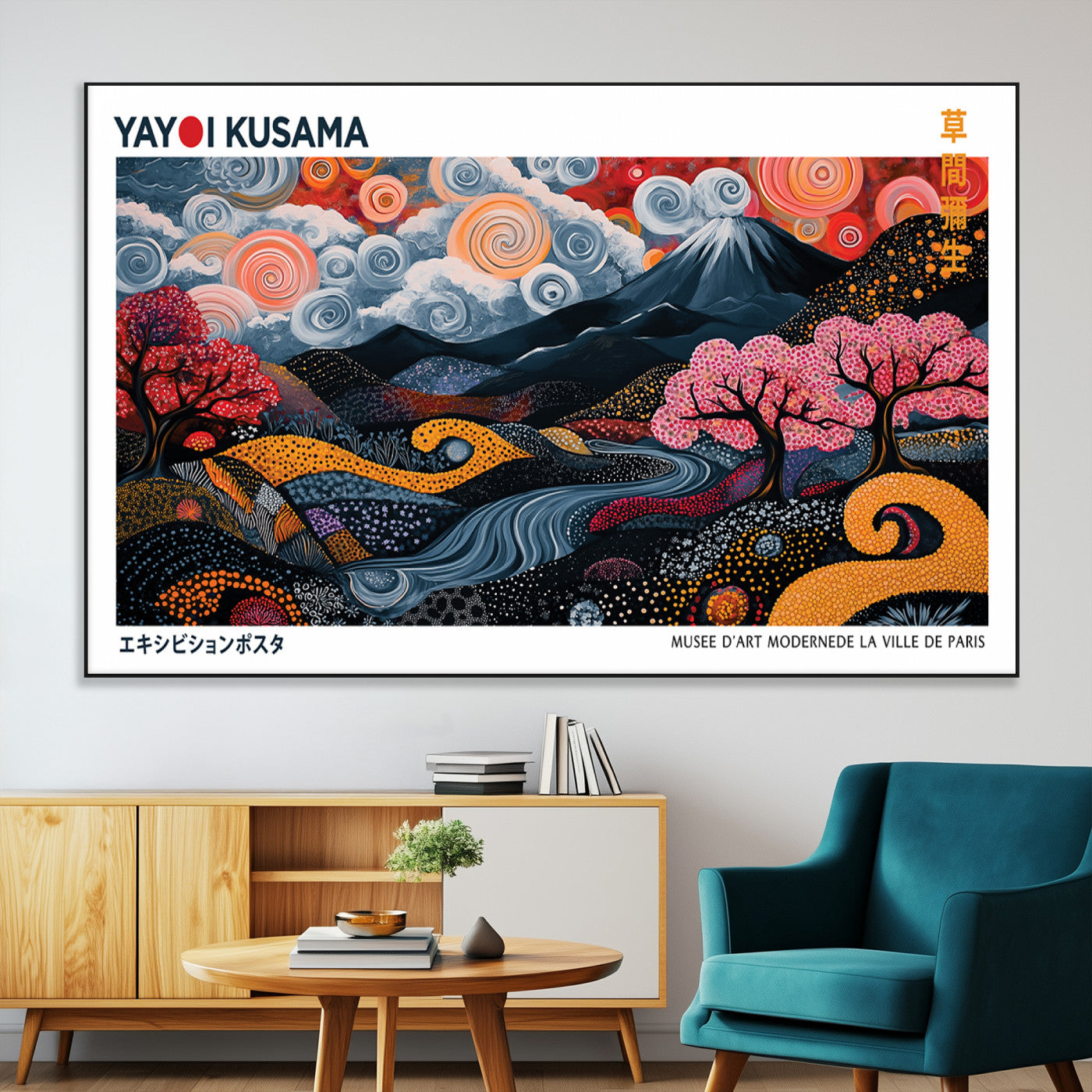 43879290-MGV-CV-36X24-Japanese Abstract Wall Art – Mount Fuji Cherry Blossom Canvas Print, Modern Asian Inspired Landscape Decor for Living Room,