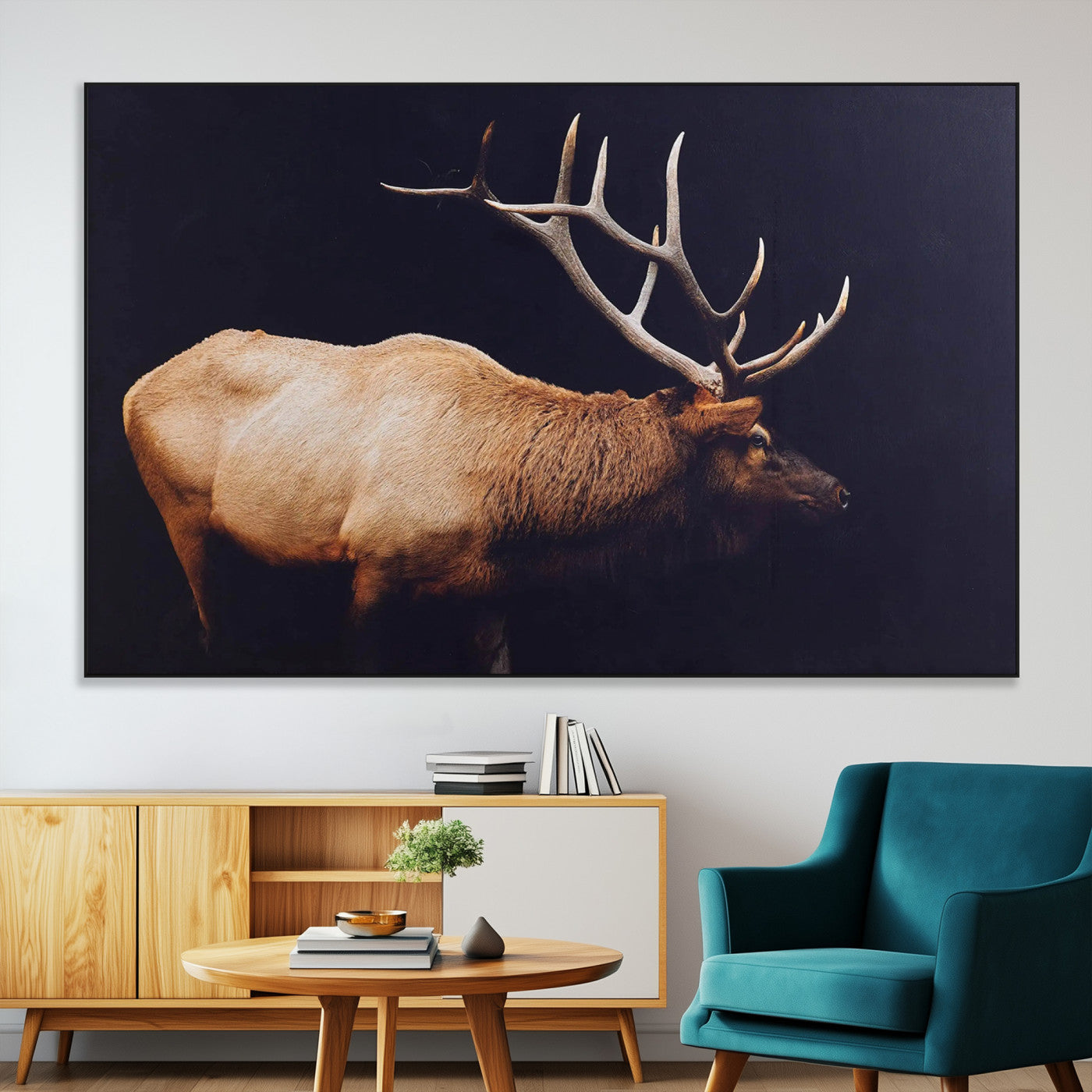 89239257-SEG-FC-51X34_Oversize-Bull Elk Decor Wall Art Canvas Print, Framed Elk Photography Art Picture Print, Rustic Wildlife Perfect Rustic Lodge Decor Artwork