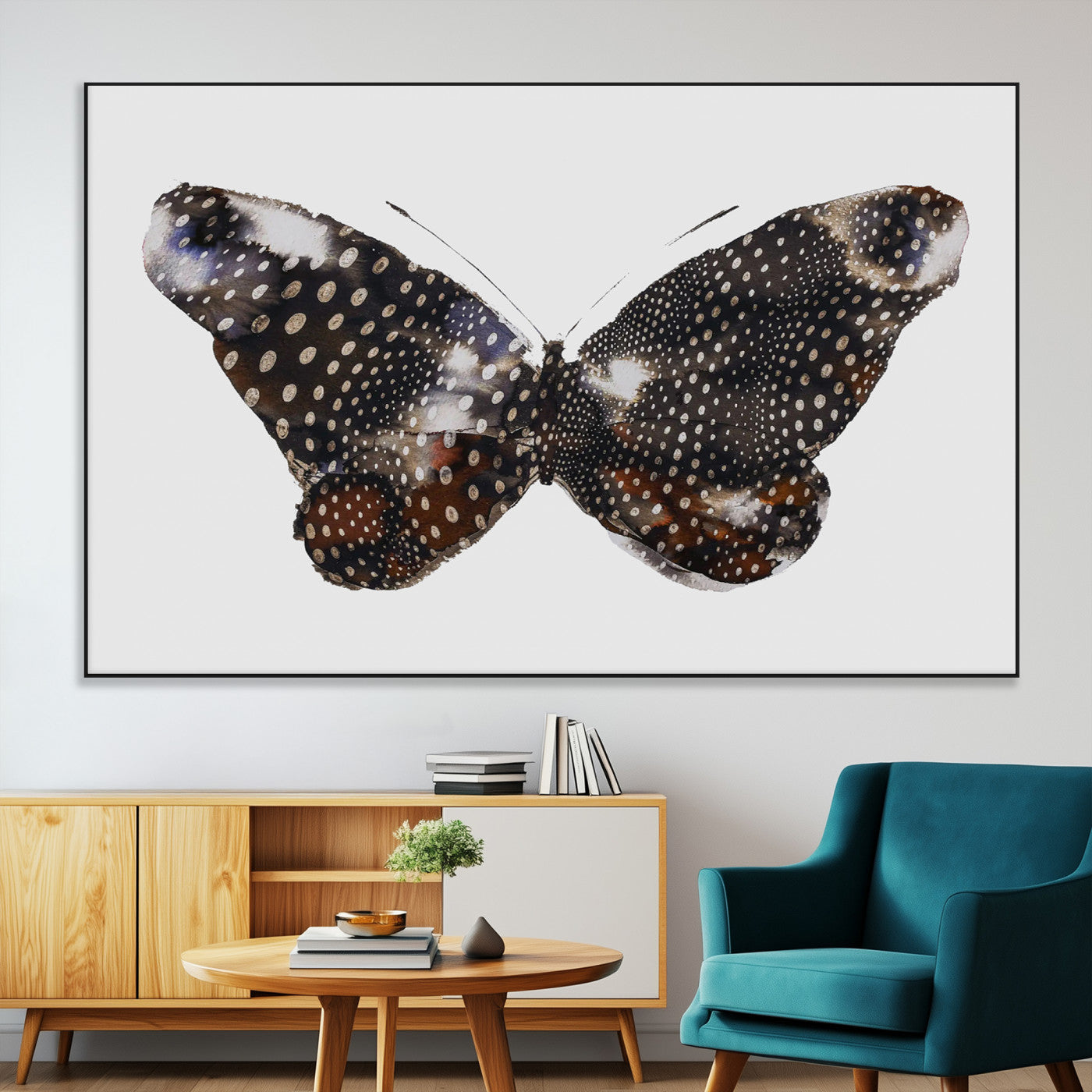 99831147-MGV-CV-36X24-Spotted Butterfly Wall Art Canvas Print, Framed Neutral Insect Theme Art Picture Print, Earthy Wing Pattern Perfect Modern Rustic