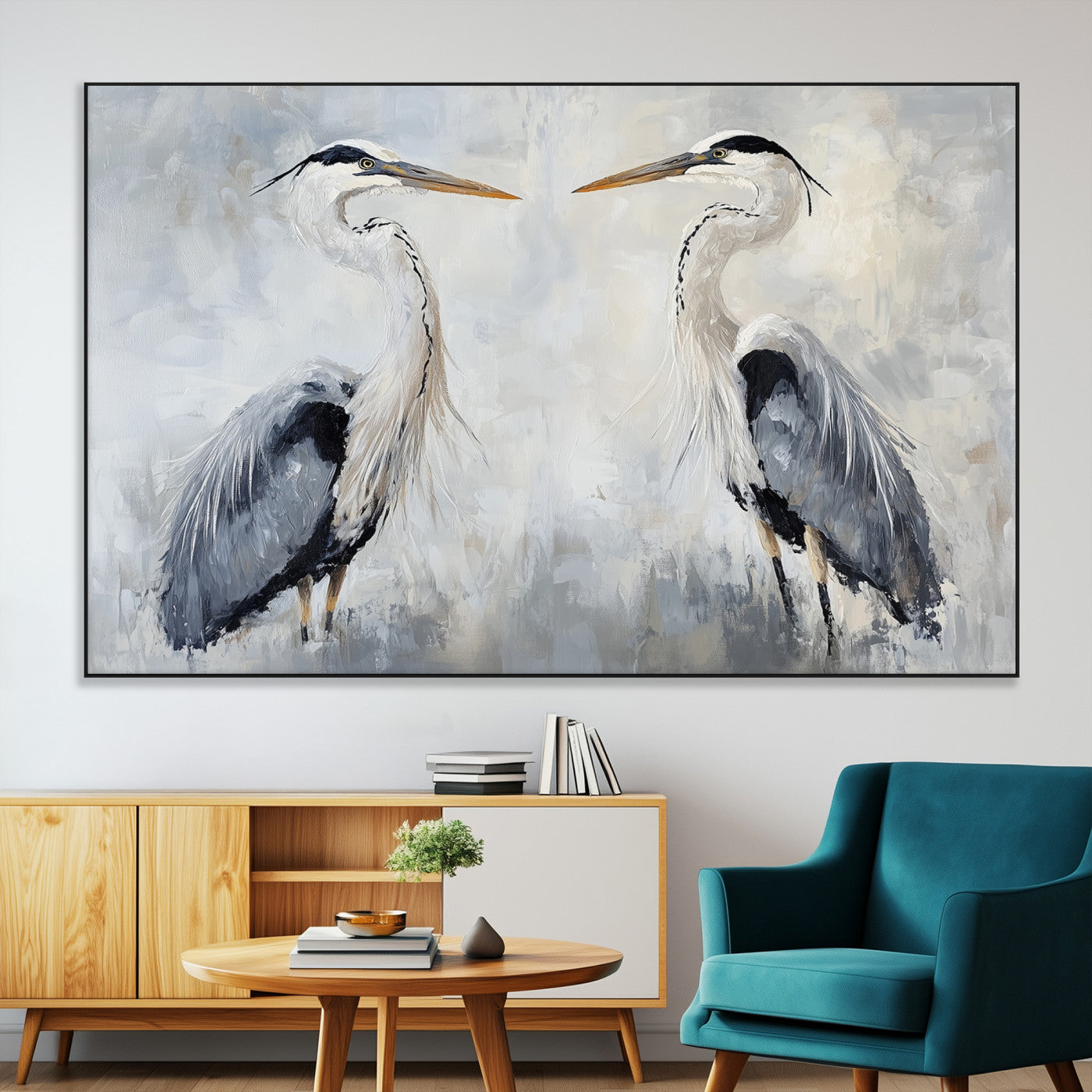 90806932-MGV-CV-36X24-Heron Wall Art Wall Art Canvas Print, Framed Bird Canvas Decor Art Picture Print, Nature Inspired Perfect Coastal Minimalist Decor