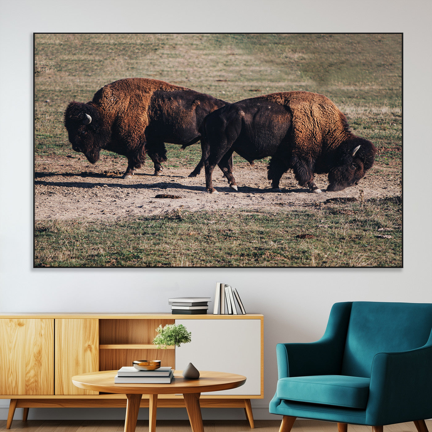 58141885-MGV-CV-36X24-Bison Photography Wall Art Canvas Print, Framed Western Wildlife Art Picture Print, Modern Ranch Perfect Western Rustic Decor