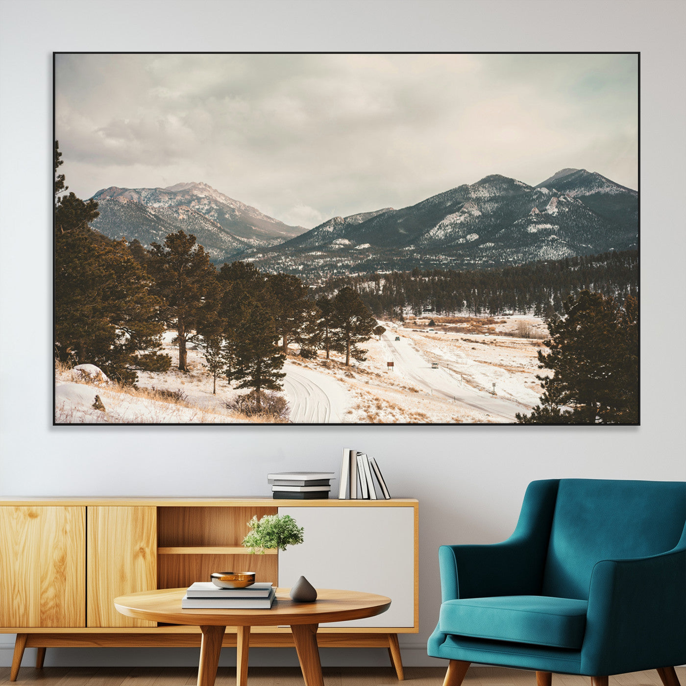 77311749-MGV-CV-36X24-Mountain Landscape Wall Art Canvas Print, Framed Snowy Peaks Art Picture Print, Alpine Aesthetic Perfect Rustic Winter Decor