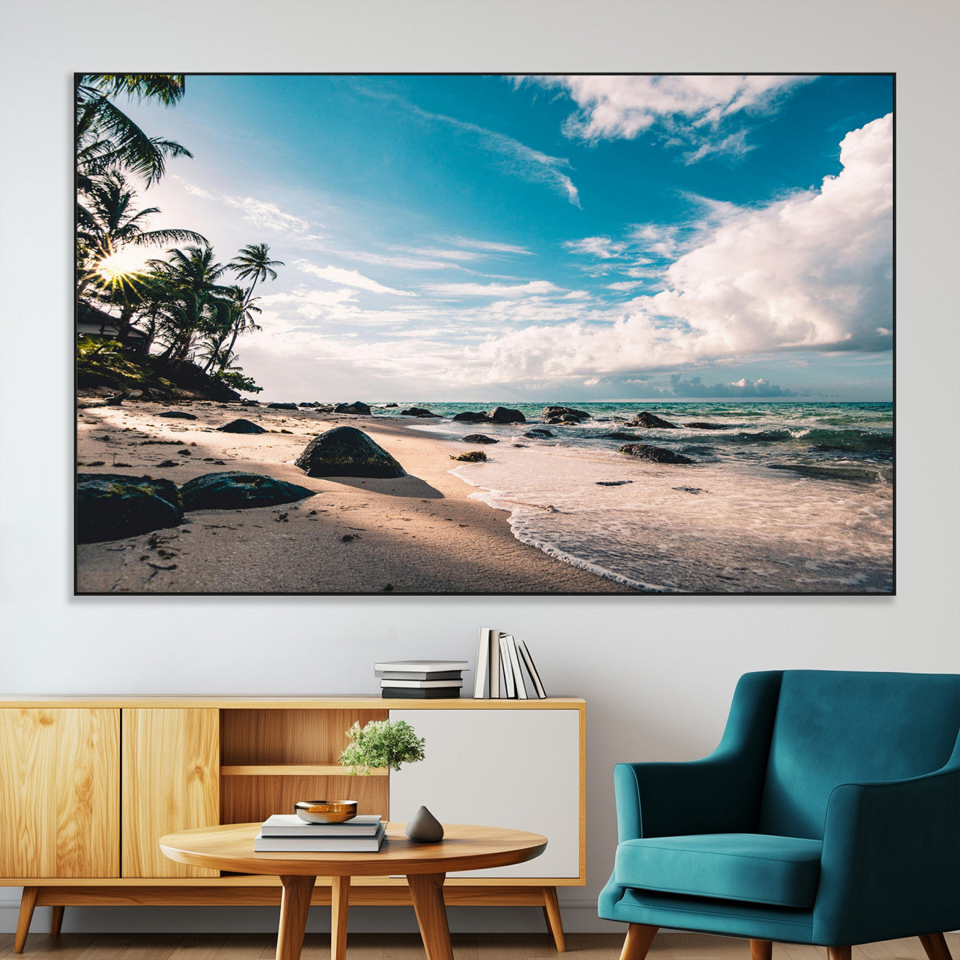 95301406-MGV-CV-36X24-Tropical Beach Wall Art Canvas Print, Framed Ocean Waves Art Picture Print, Relazxing Seascape Perfect Tropical Coastal Decor