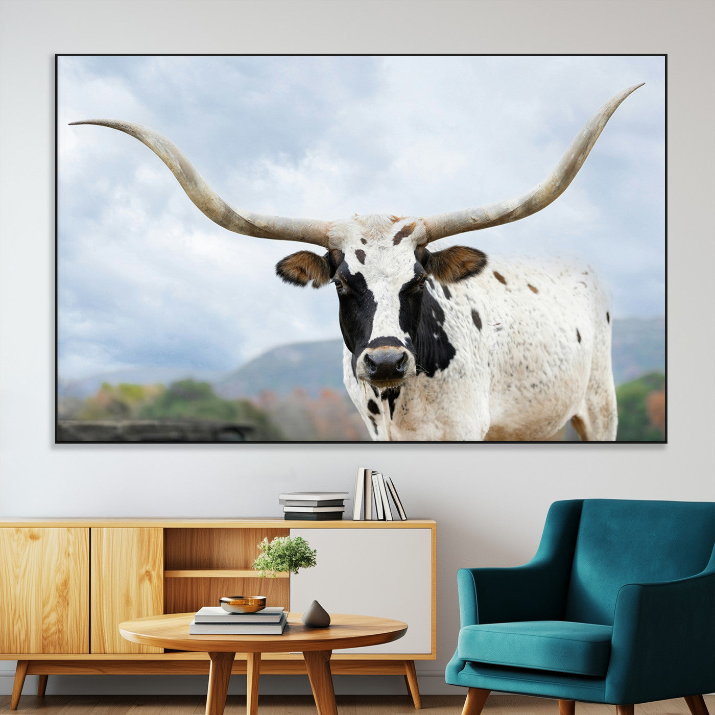 63592811-MGV-CV-36X24-Texas Longhorn Wall Art Canvas Print, Framed Western Rustic Art Picture Print, Farmhouse Decor Perfect Rustic Farmhouse Decor