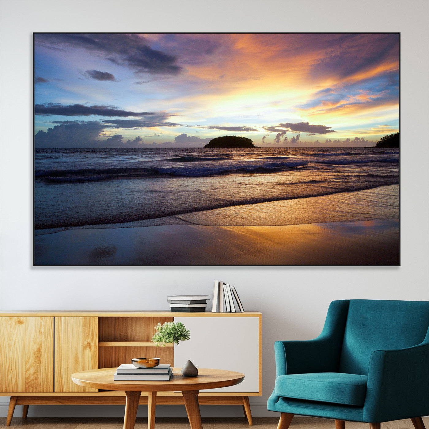36714356-MGV-CV-36X24-Beach Sunset Wall Art Canvas Print, Framed Ocean Waves Art Picture Print, Tropical Seascape Perfect Coastal Serenity Decor Artwork