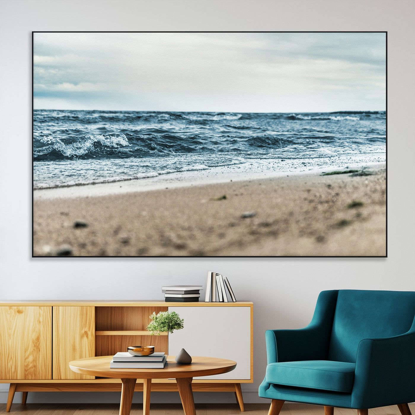 81812590-MGV-CV-36X24-Ocean Wall Art Wall Art Canvas Print, Framed Coastal Canvas Art Picture Print, Moody Seascape Perfect Coastal Minimalist Decor