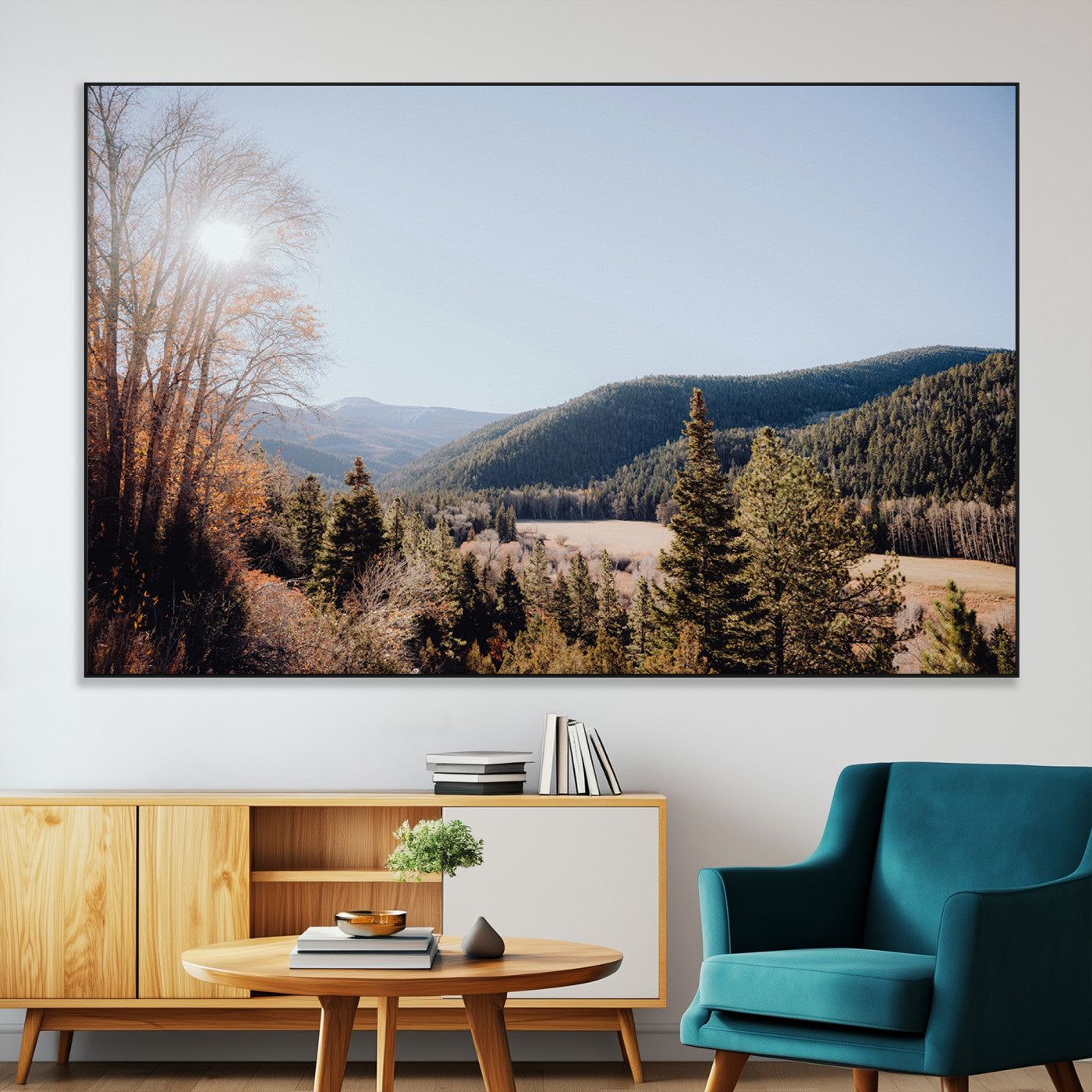 52941305-MGV-CV-36X24-Rustic Landscape Wall Art Canvas Print, Framed Serene Valley Art Picture Print, Pine Tree Horizon Perfect Rustic Cabin Decor