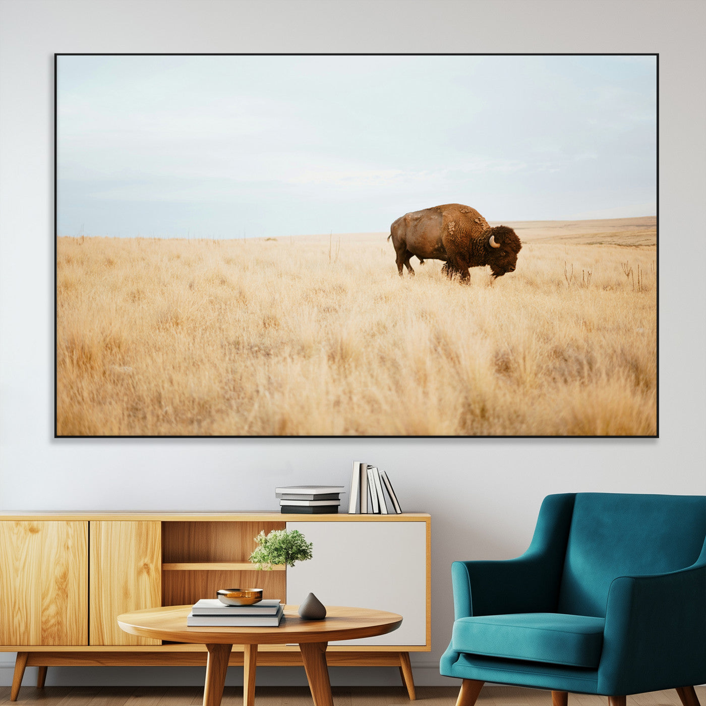 61392510-MGV-CV-36X24-Buffalo Wall Art Wall Art Canvas Print, Framed Western Wildlife Decor Art Picture Print, Rustic Farmhouse Art Perfect Rustic