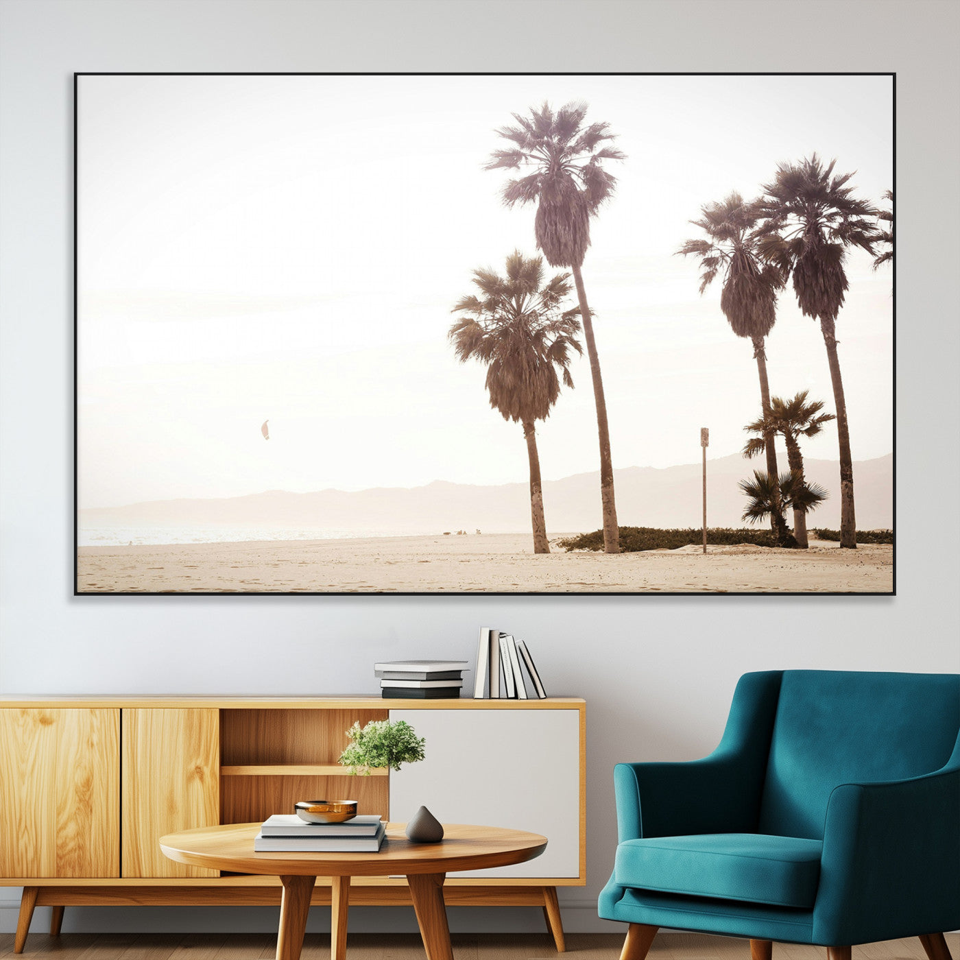 48255923-MGV-CV-36X24-Coastal Light Wall Art Canvas Print, Framed Relaxing Shoreline Art Picture Print, Minimalist Ocean Perfect Tropical Serenity Decor