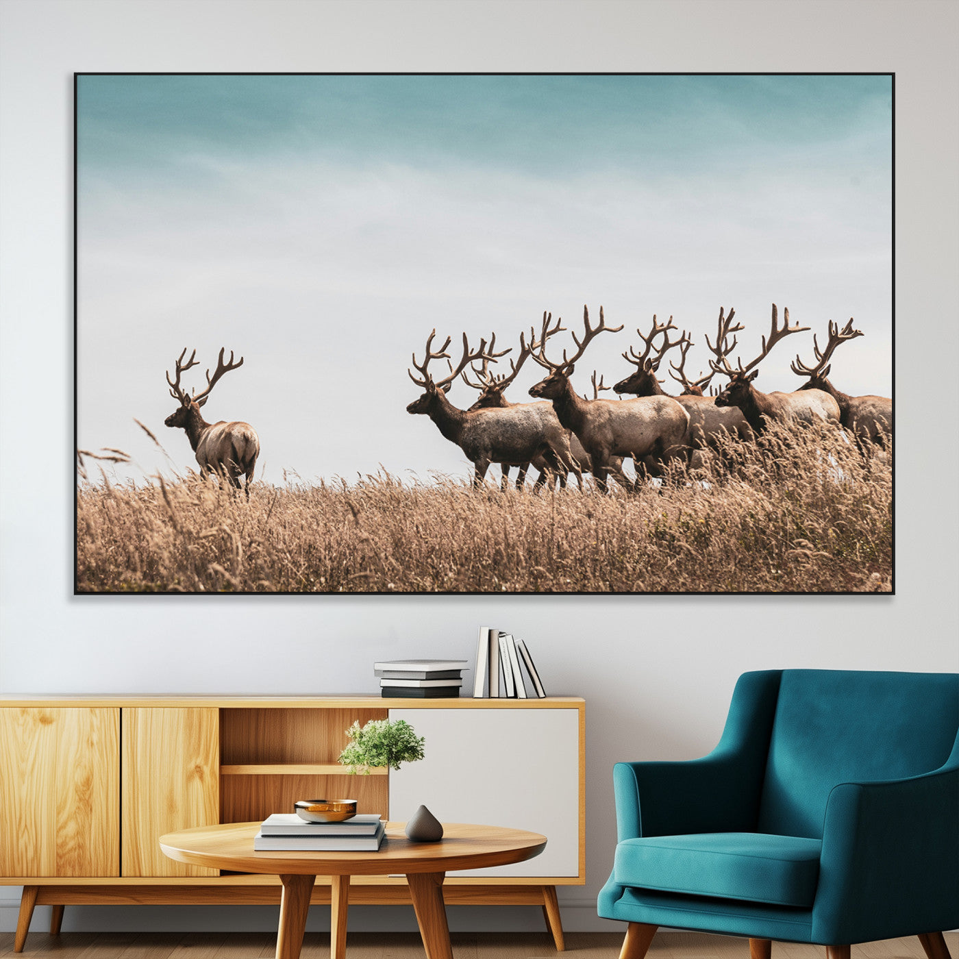 81594705-MGV-CV-36X24-Elk Herd Wall Art Canvas Print, Framed Wildlife Photography Art Picture Print, Rustic Nature Print Perfect Rustic Wildlife Decor