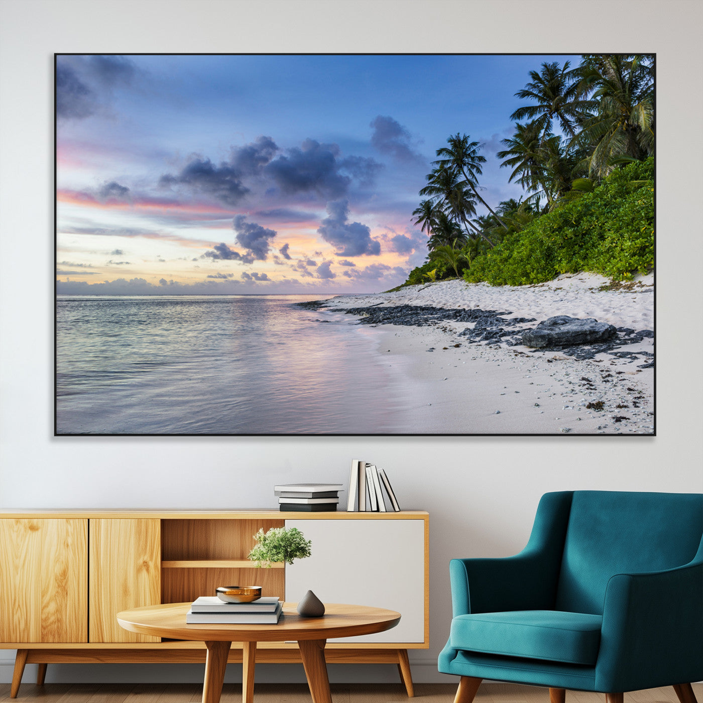 75045485-MGV-CV-36X24-Tropical Beach Wall Art Canvas Print, Framed Sunset Glow Art Picture Print, Palm Tree Coast Perfect Tropical Coastal Decor Artwork