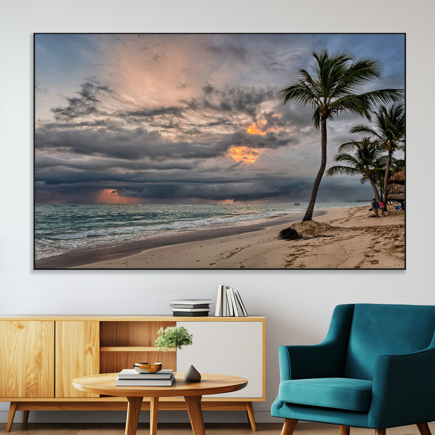 62574547-MGV-CV-36X24-Tropical Storm Wall Art Canvas Print, Framed Moody Beach Art Picture Print, Dramatic Sky Perfect Tropical Coastal Decor Artwork
