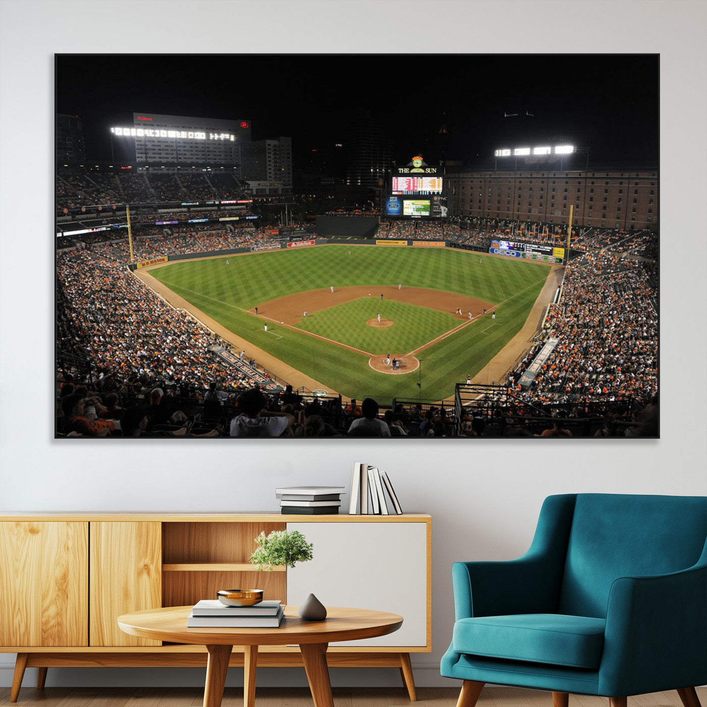 26445161-MGV-CV-36X24-Baseball Stadium at Night – Panoramic Ballpark Canvas Wall Art, Sports Decor for Man Cave, Office, Game Room, Sports Bar, Baseball