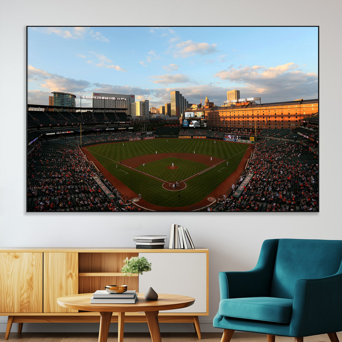 22285236-MGV-CV-36X24-Baseball Stadium Sunset – Panoramic Ballpark Canvas Wall Art, Sports Decor for Office, Man Cave, Game Room, Sports Bar, Baseball