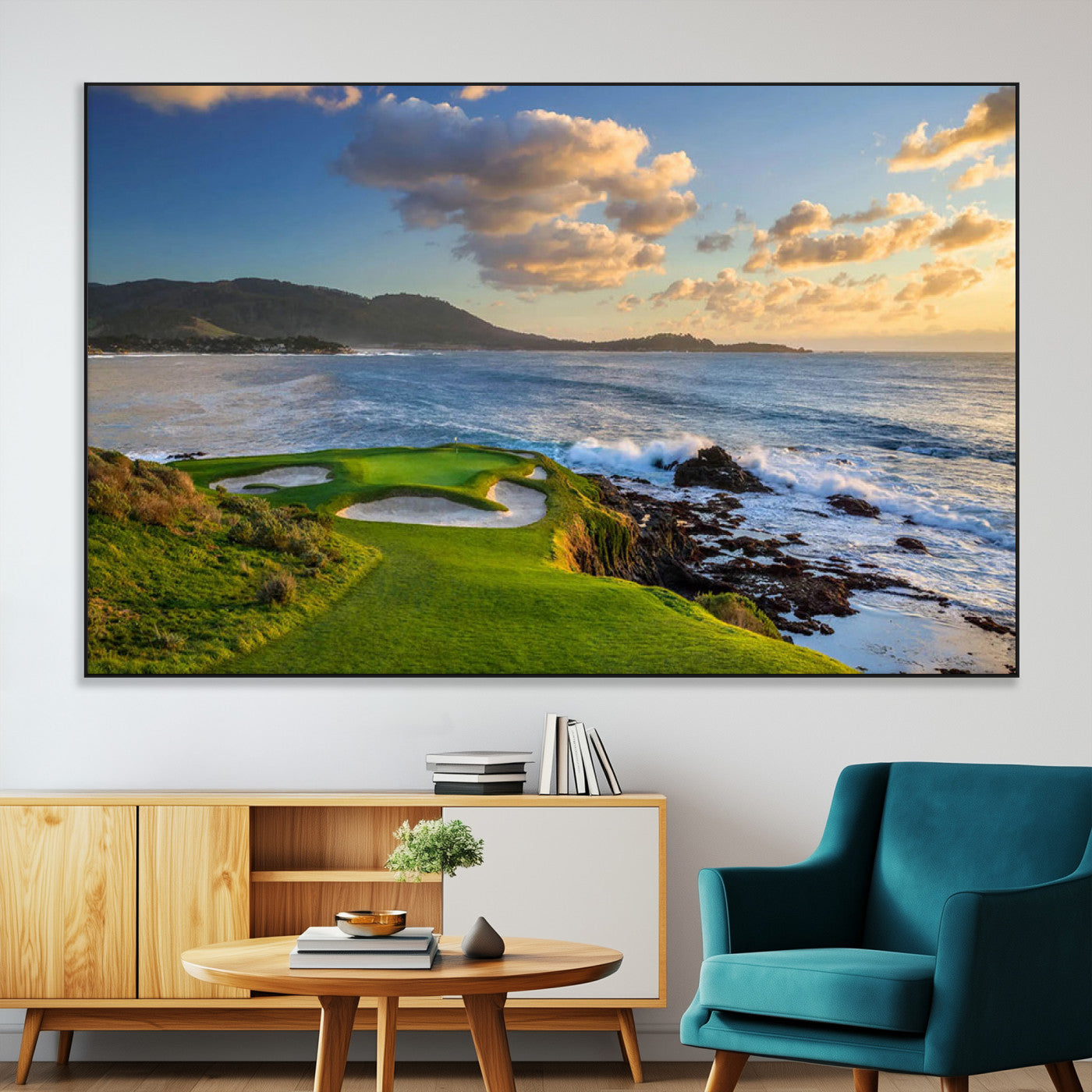 50107048-MGV-CV-36X24-Golf Course Wall Art – Coastal Ocean View Canvas Print, Scenic Fairway Landscape Decor for Office, Man Cave, Bedroom, or Living