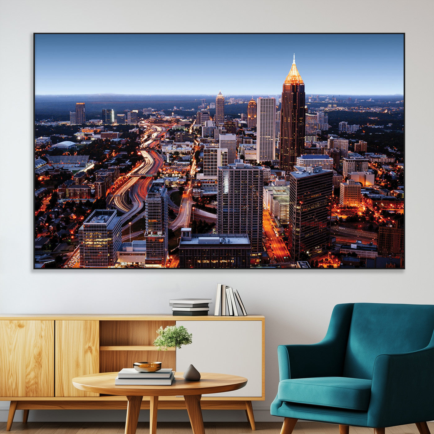 81886632-MGV-CV-36X24-Atlanta Skyline Wall Art – Vibrant City Lights Canvas Print, Modern Urban Cityscape Decor for Living Room, Office, or Apartment