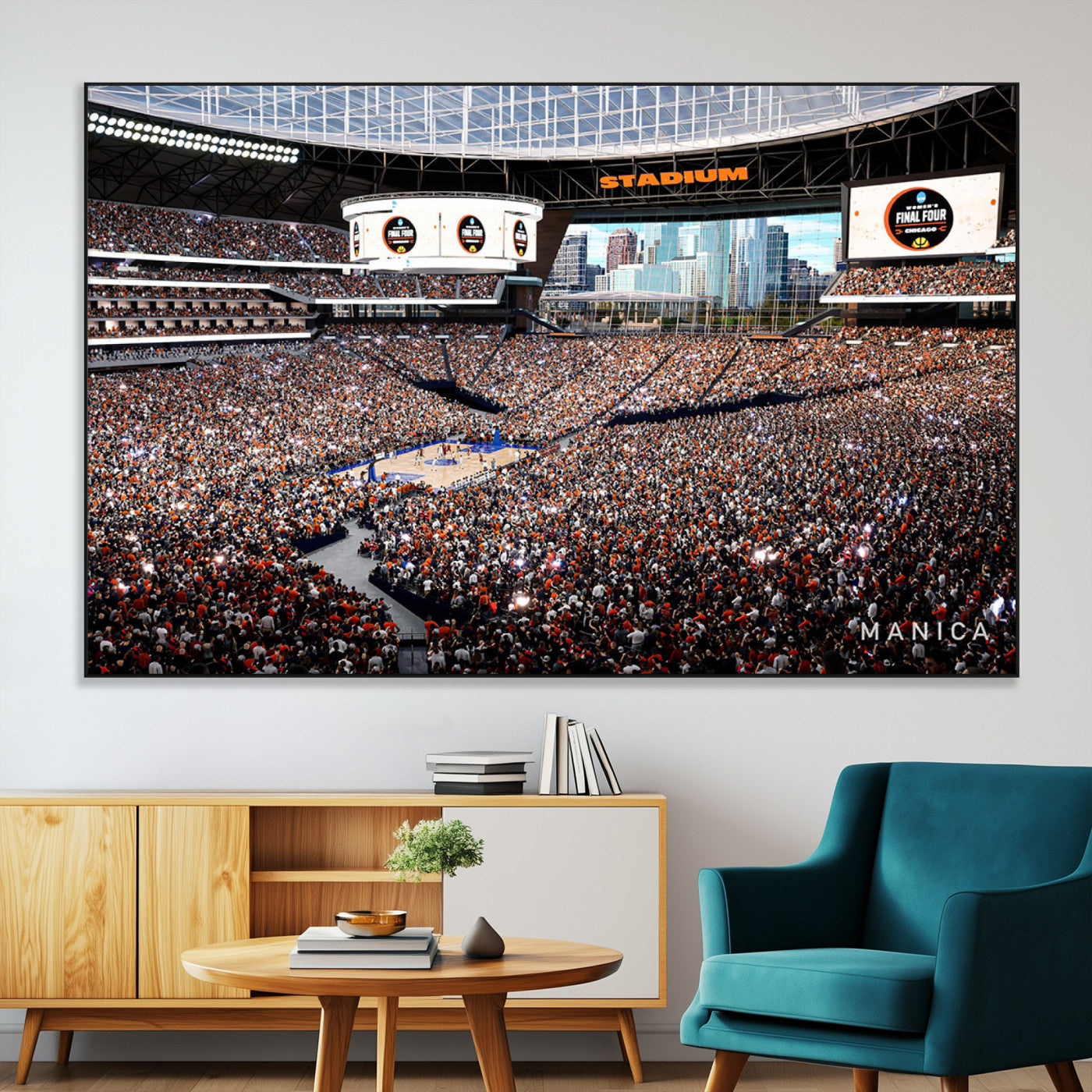 38616413-MGV-CV-36X24-Chicago Dome Stadium Wall Art – Futuristic Basketball Final Four Arena Canvas Print, Modern Sports Fan Decor for Man Cave or