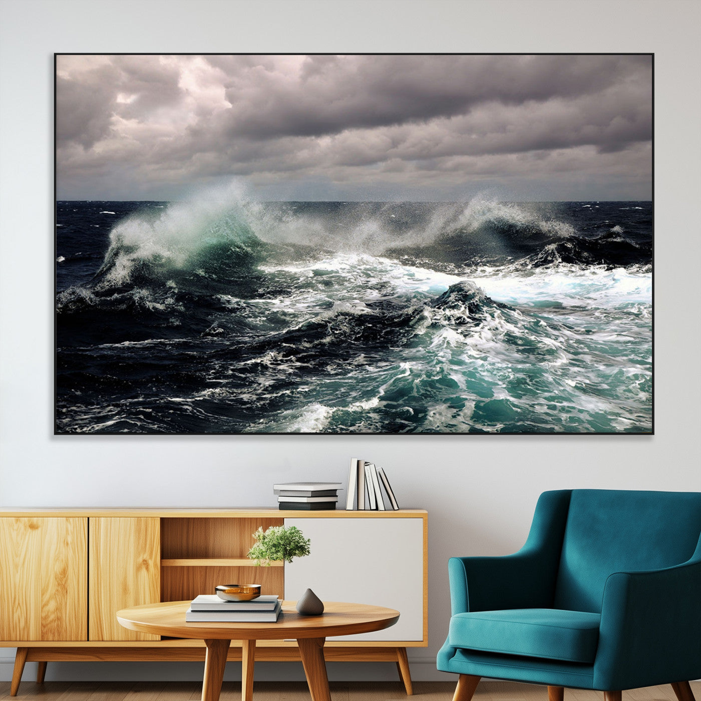 38622353-MGV-CV-36X24-Ocean Wave Wall Art – Dramatic Seascape Canvas Print with Stormy Sky and Crashing Sea, Bold Coastal Photography for Living Room,